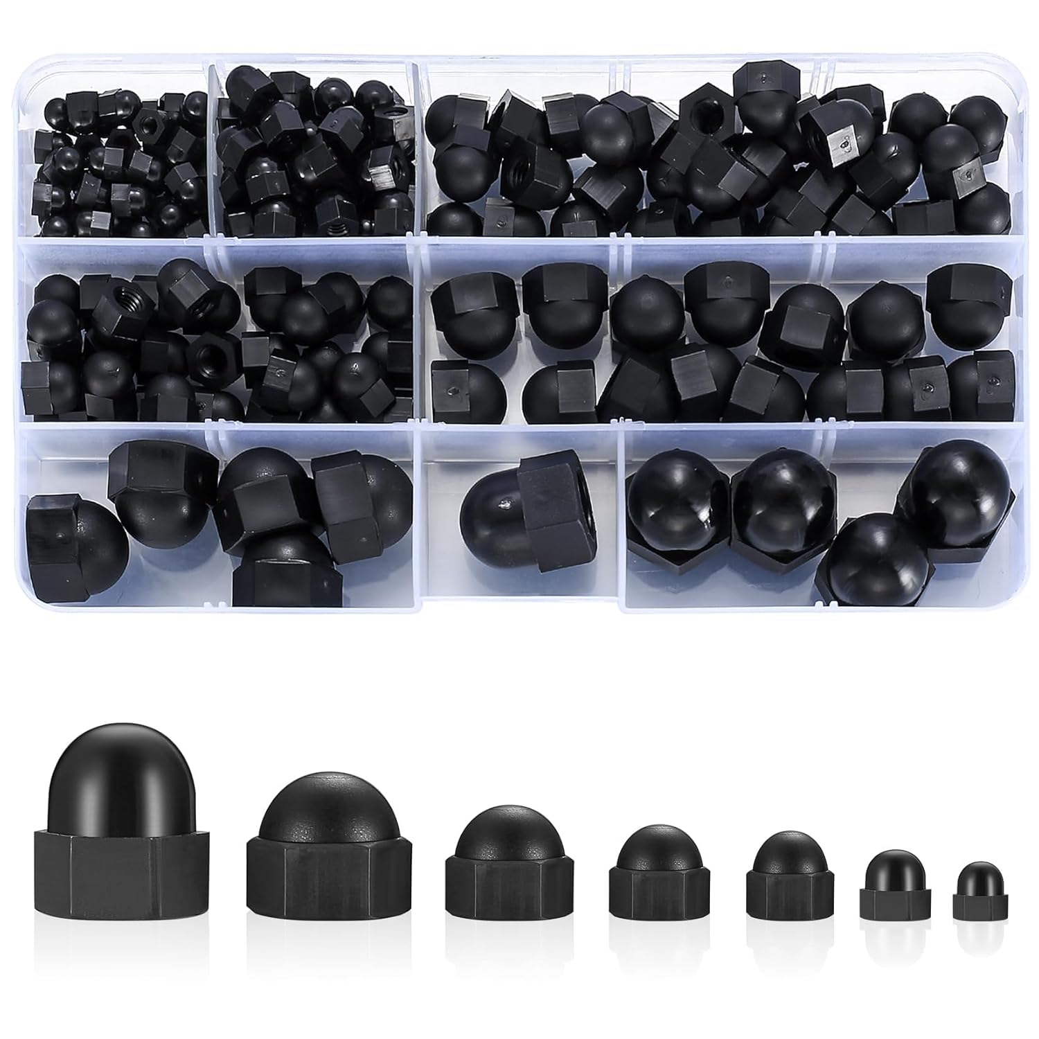 165 Pezzi Dado Cieco a Calotta Set, Dadi Ciechi, M3/M4/M5/M6/M8/M10/M12 Dadi a Cupola Esagonali per Viti, Dado Testa Chiusa nylon a Cupola Copri Bulloni