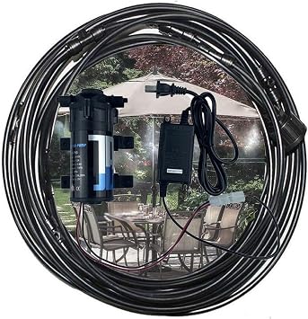 Misting Cooling System, Outdoor Mister System with Pump for Outside Patio, Mist Irrigation System Kit, Misting Line with Brass Mist Nozzles, for Patio Garden Greenhouse Size 23M75.4ft-36 nozzles