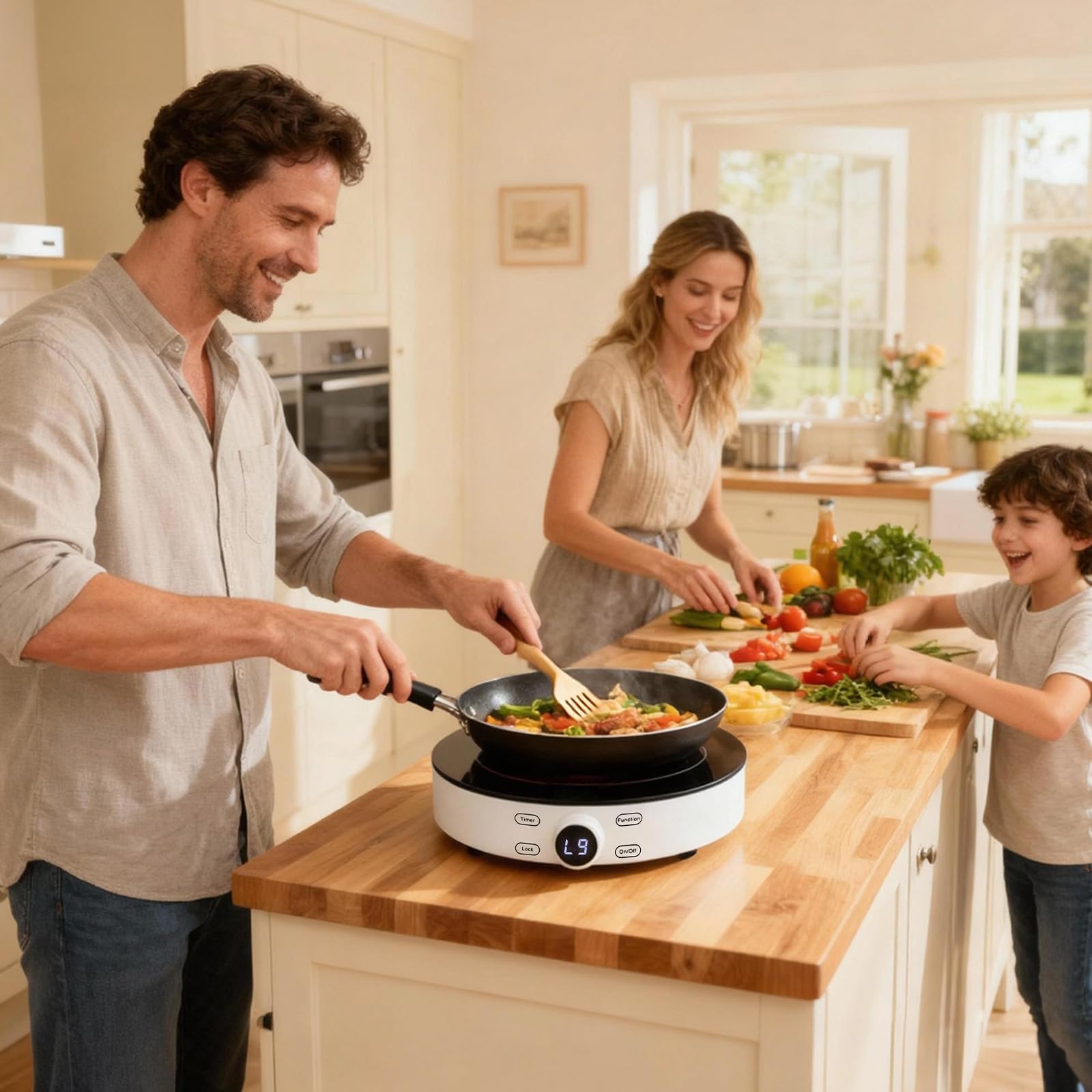 Aigostar Cookmate - Placa de inducción portátil, 2000W, diseño redondo, 9 niveles de potencia, temporizador de apagado, apto para recipientes compatibles con inducción de 12-26 cm. Diseño exclusivo.