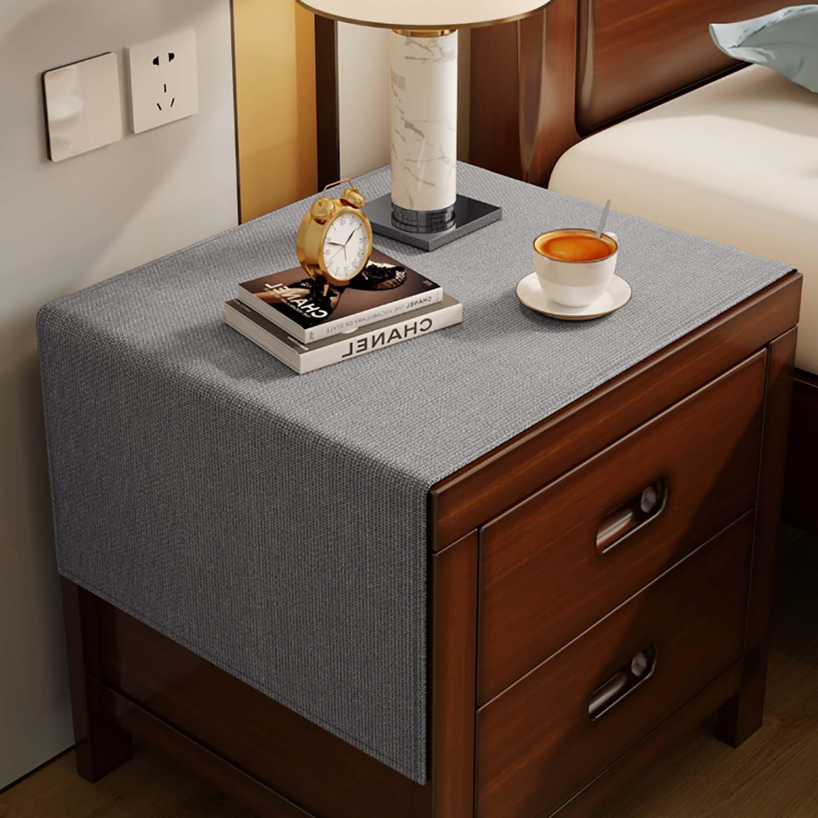 GAOCUNBING Bedside Table Mat, Nightstand Dust Cover Waterproof Cotton and Linen, Wrinkle Free Nightstand Table Cloths, Cabinet Dust Cover for Dining Room grey,40x70cm