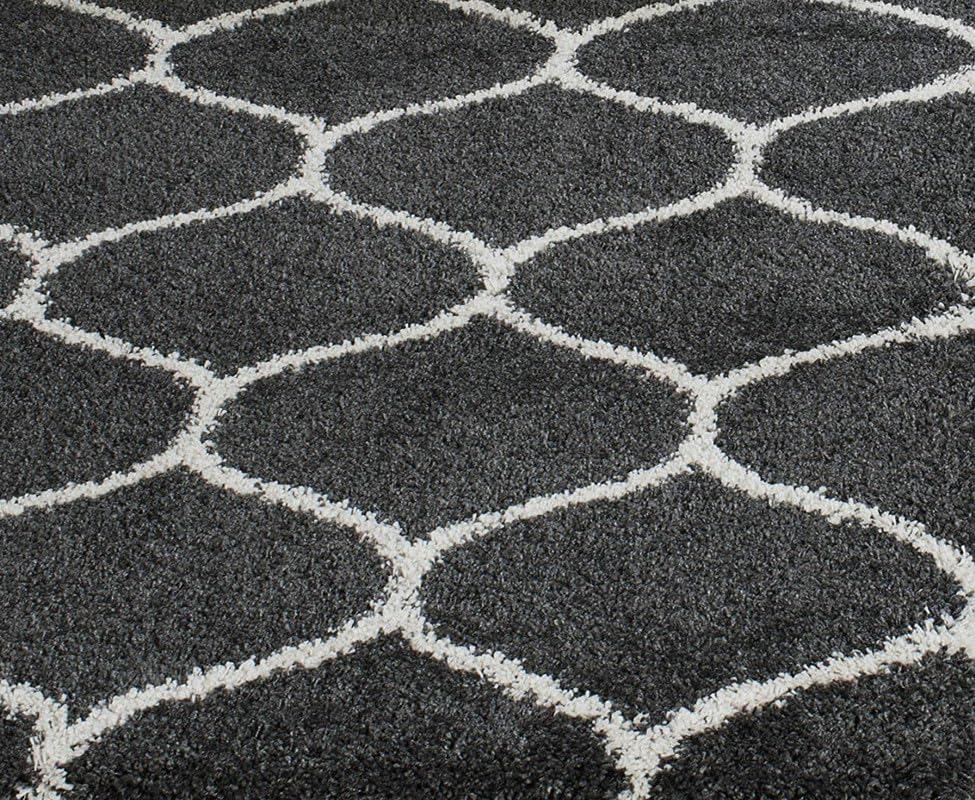 Image of Shaggy Area Rug for Living Room and Bedroom 7X10 FT Soft Plush Floor Carpet with Fluffy Texture, Modern Decorative Rug,Bedside and Indoor Spaces,Dark-Grey-Ivory