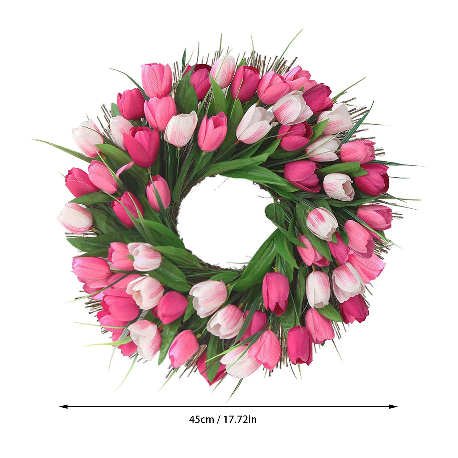Frühlingskranz für die Haustür, 17,72 Zoll Realistischer Kranz, Künstliche Blumen-Sommer-Blumenkränze für die Ganze Saison für Tür, Hochzeit, Wand, Außen- und Innendekoration (Rosa Weiß)