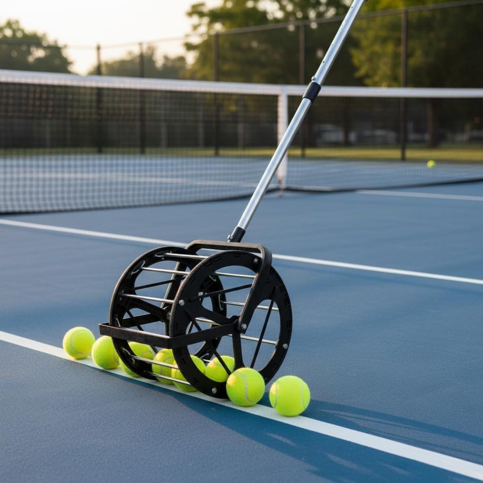 Raccoglitore di Palline da Tennis Raccoglipalle Tubo Caricatore Contenitore Attrezzo in Metallo Antiruggine con Manico Regolabile per Uso Prolungato