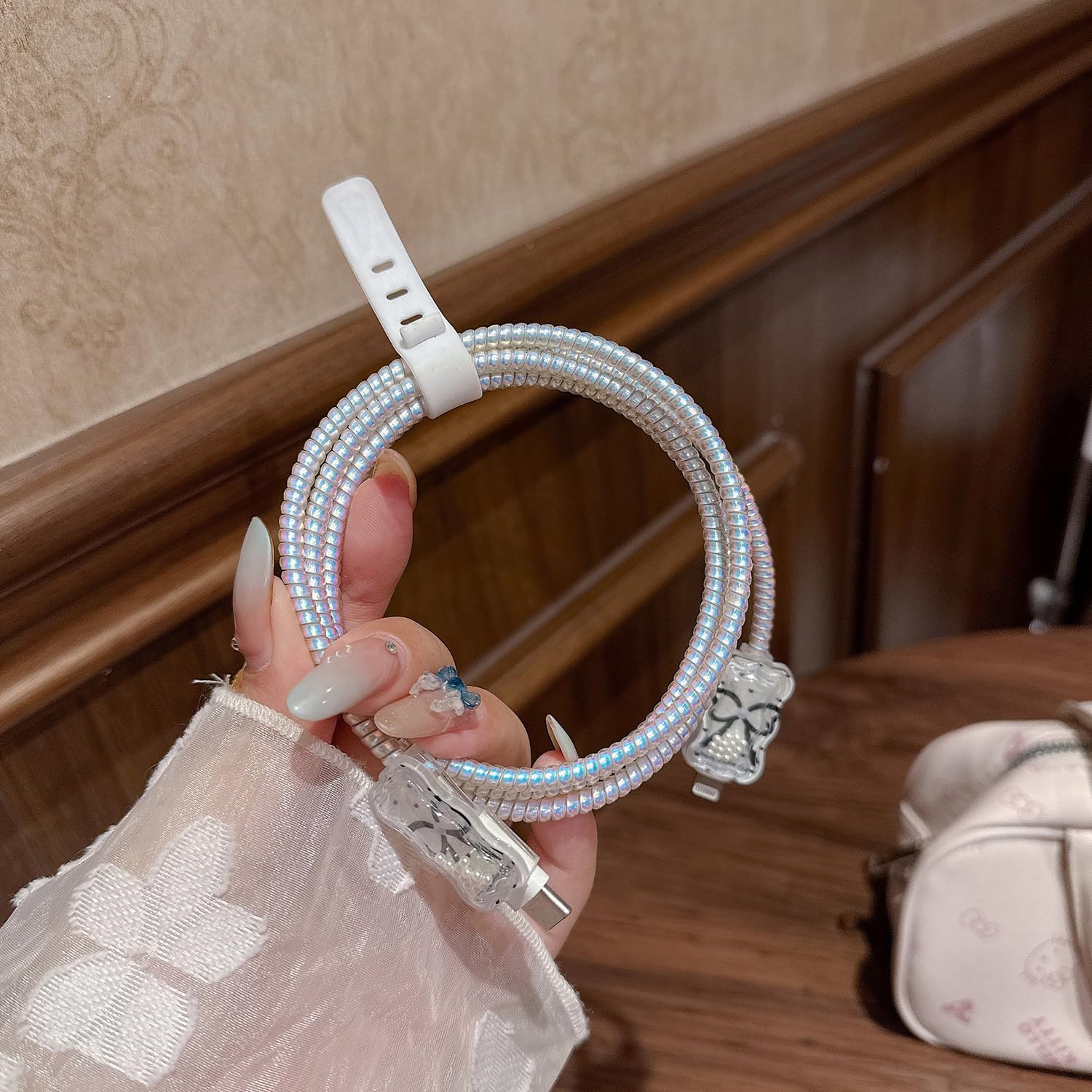 Cute Bow Charger Cover, Cable Sleeve 1M for 18W/20W Power Adapter image 5