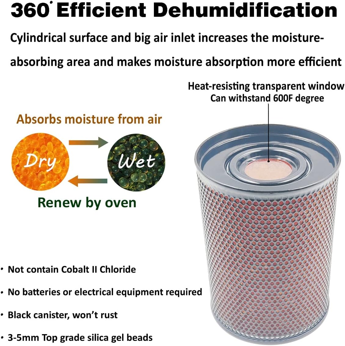 Gun Safe Dehumidifier 300g - Silica Gel Desiccant Canister, Moisture Absorber for Gun Cabinets & Safes, Protect 80 Cubic Feet, Black