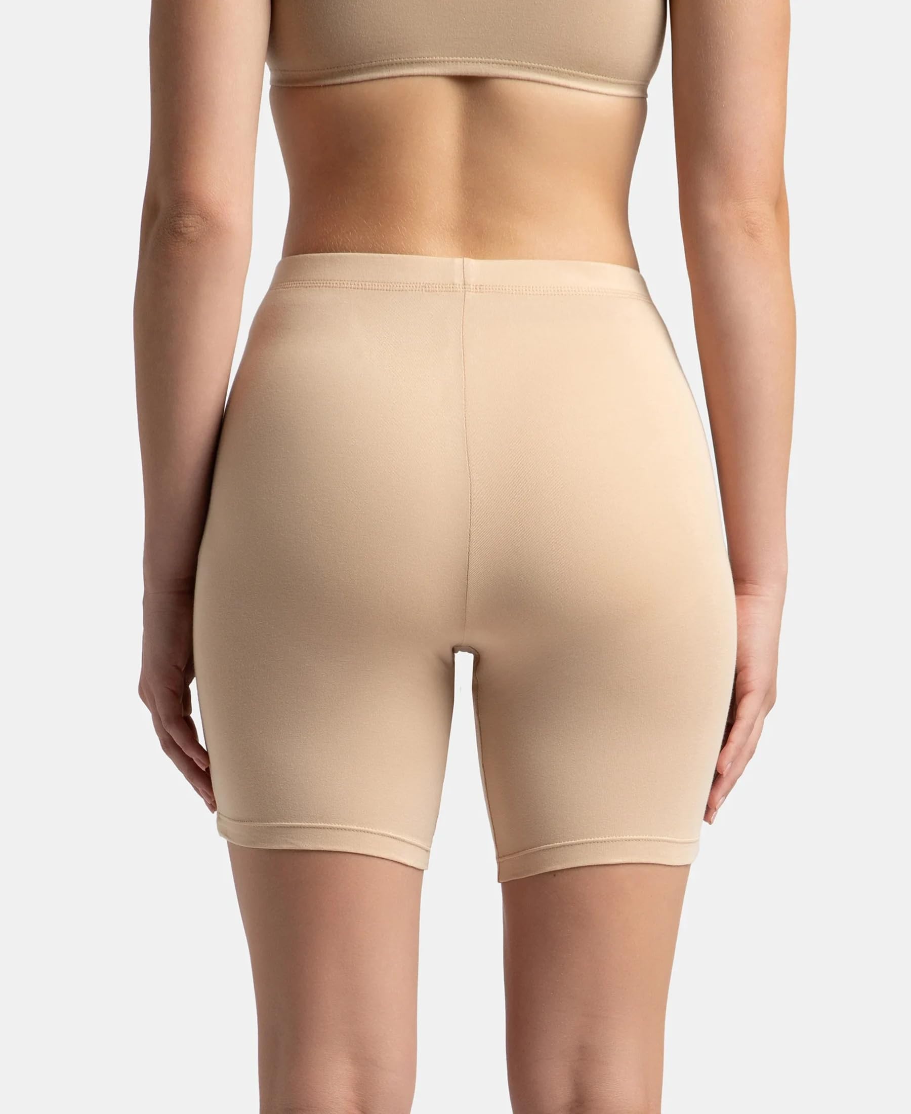 Jockey 1529 Women's High Coverage Super Combed Cotton Elastane Stretch Shorties with Concealed Waistband (Pack of 2)_Black & Skin_M - Image 7 thumbnail