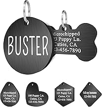 Ultra Joys Personalized Dog Tags - Engraved Front and Back - Stainless Steel, Round, Black, Small