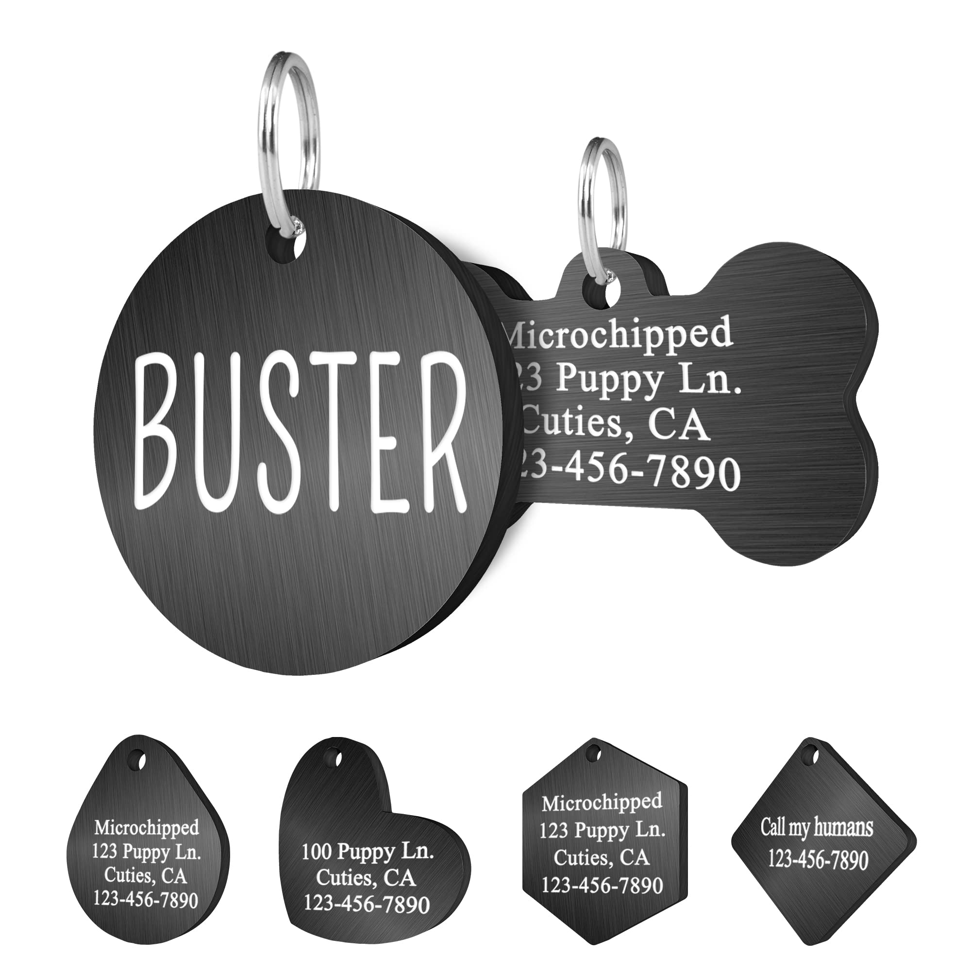Ultra Joys Personalized Dog & Cat ID Tags for Pets - Front and Back Custom Dog Tags for Dog & Cat - Durable Stainless Steel Dog and Cat ID Tags - Round Tag in Black, Medium