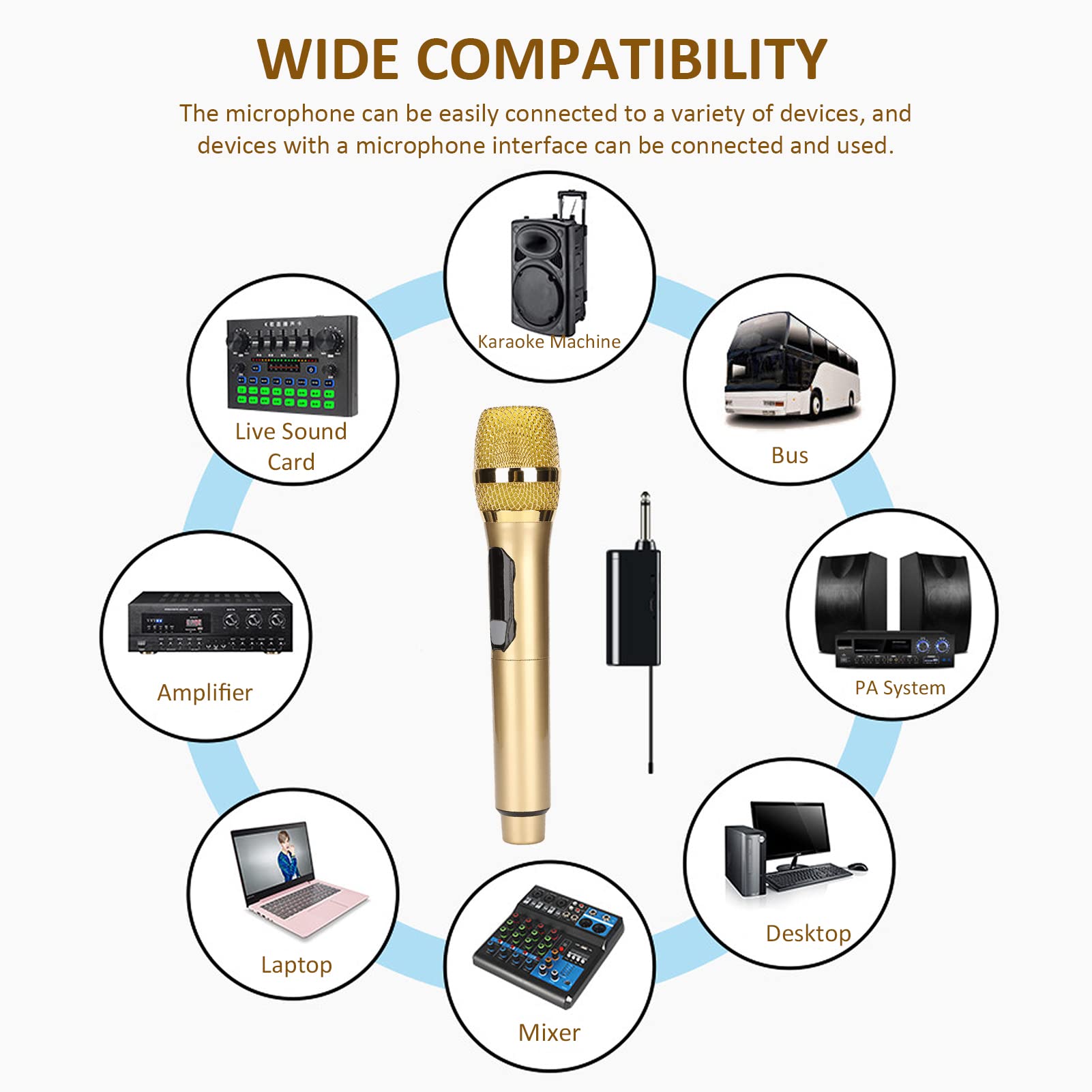 Yunseity Microfono Wireless, Microfono Dinamico Portatile per Karaoke con Schermo a LED, Microfonico Portatile con Ricevitore, per Casa, Feste, Canto, All'aperto(Oro)
