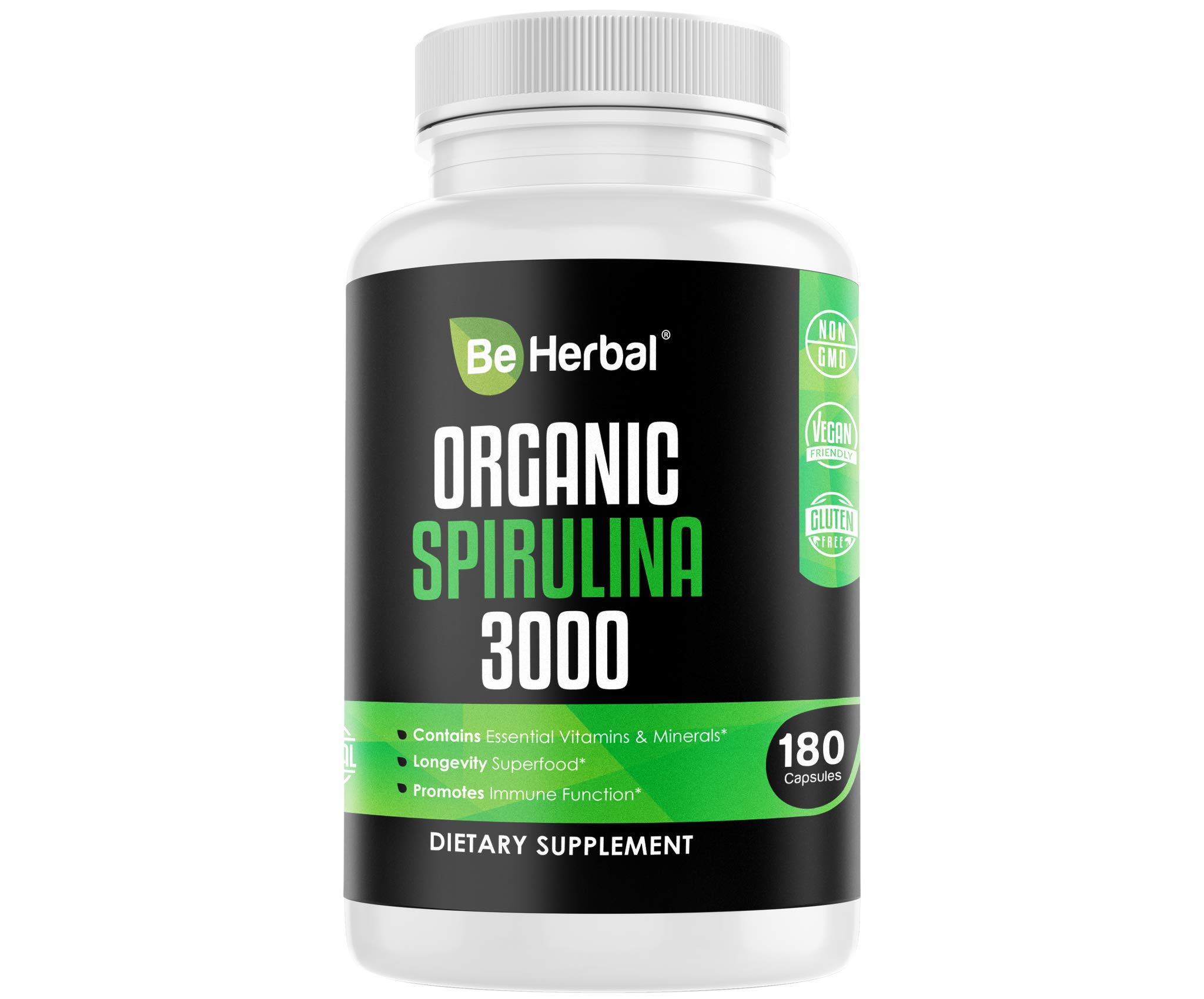 Organic Spirulina 3000mg – Highest Potency Spirulina Powder for Natural Energy & Detox – Complete Superfood Supplement Packed Antioxidants, Protein & Vitamins in Vegan Friendly Capsules