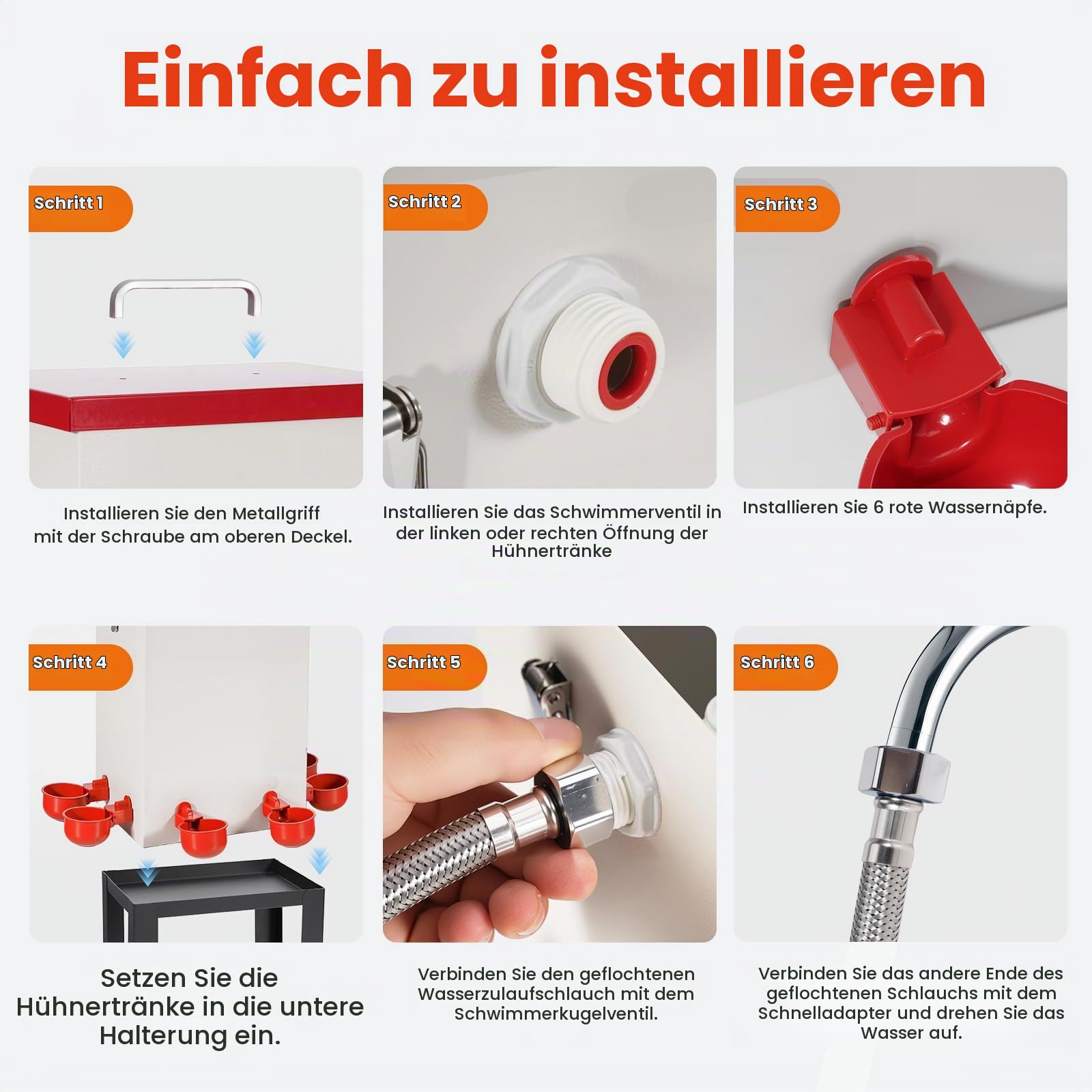12L Automatische Hühnertränke, Geflügelwasserspender aus Edelstahl mit Schwimmerventil, Schlauch, Wasserbecher und Ständer, Hühnerwasserfütterung für Küken, Enten, Gänse, Truthahn