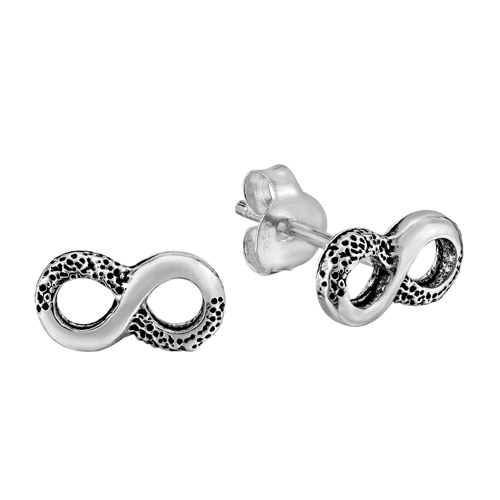 Duality Smooth and Rough Infinity Symbol .925 Sterling Silver Post Stud Earrings