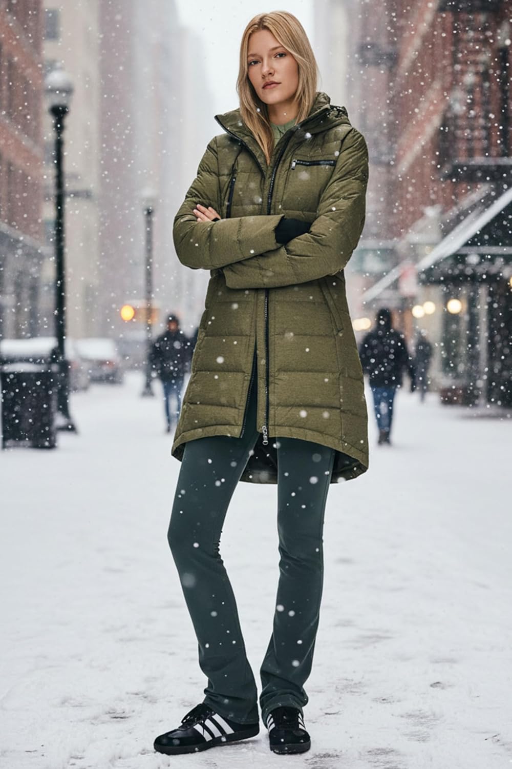 Orolay Women's Winter Down Jacket Long Quilted Puffer Coat Warm Hooded Slim Fit Outerwear - Image 3