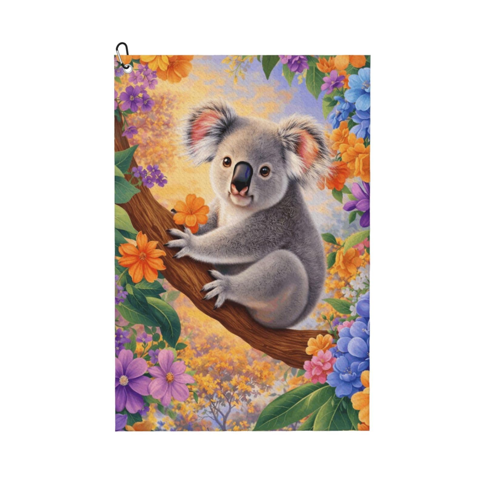 Oudrspo Lovely Koala and Colorful Flower Multi-Functional Golf Towel | Absorbent Quick Drying 16x24in