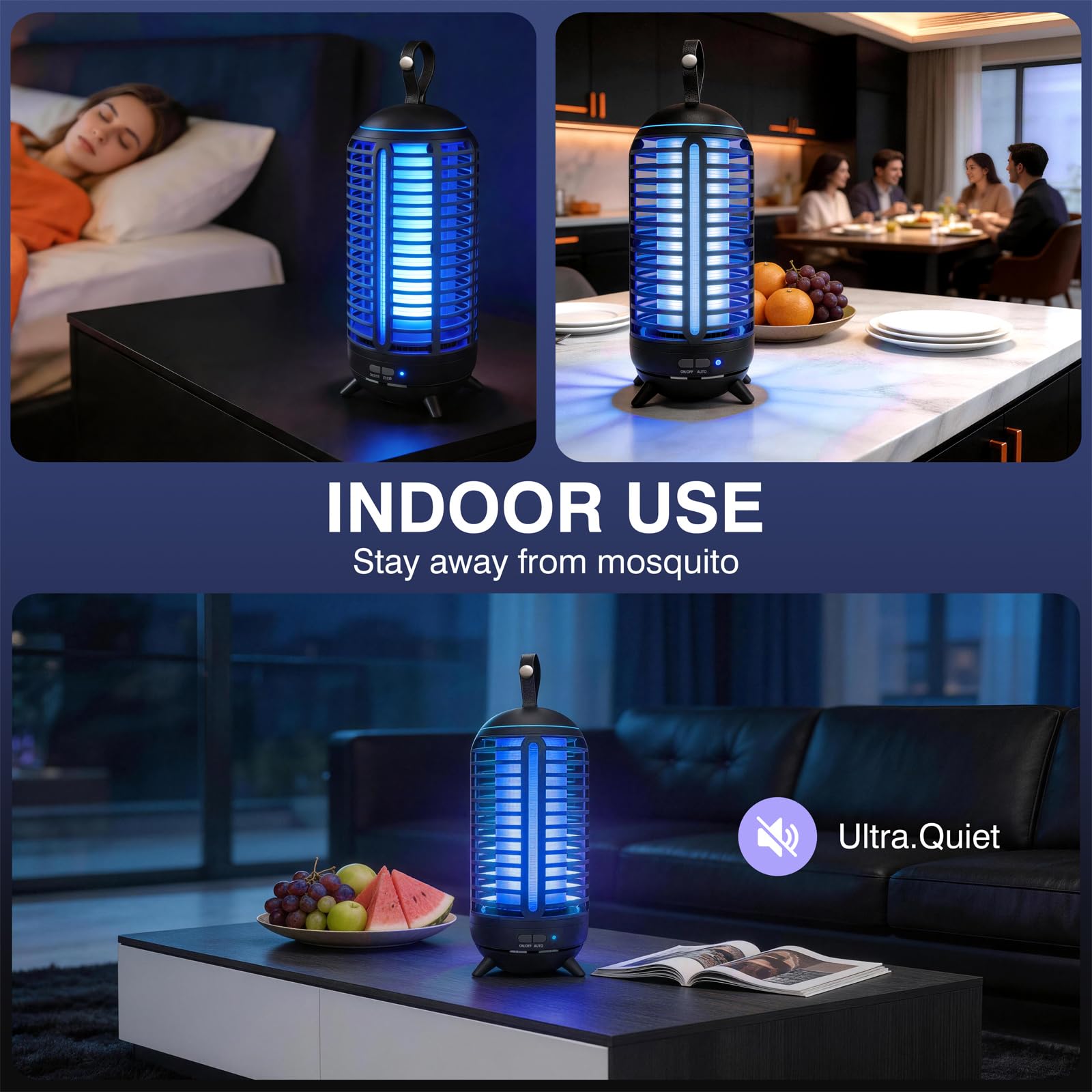 Bug Zapper Lampe anti-moustiques sans fil rechargeable 2 en 1 Piège électrique 2500 mAh Idéal pour l'intérieur, la terrasse, la maison, la cour, le jardin, le camping (Noir) 1
