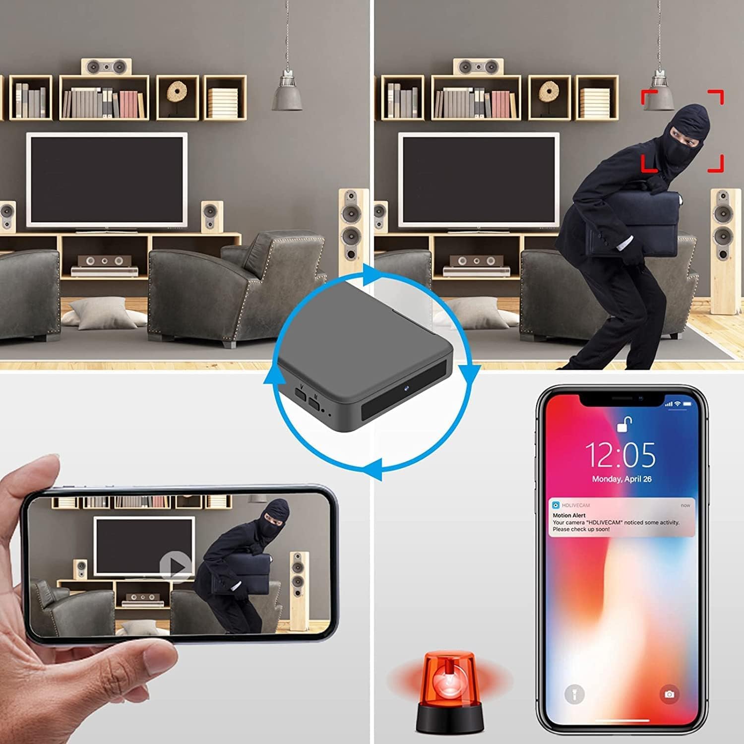 Mini cámara WiFi alerta conducción cámara portátil 1080P cámara de vigilancia espía cámara oculta visión nocturna sensor de visión móvil gravedad registro a largo plazo (sin tarjeta SD)