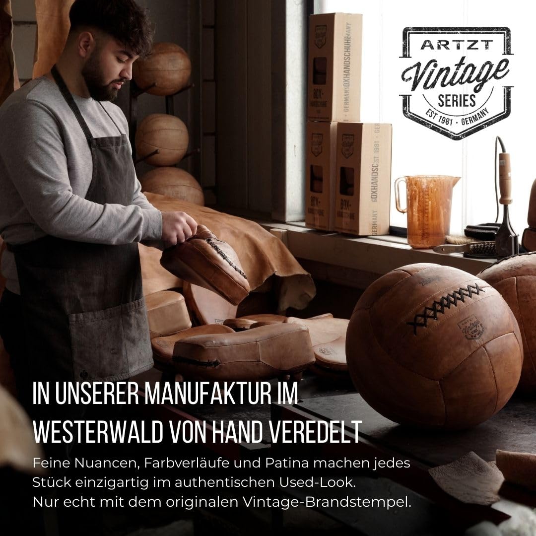 ARTZT Vintage Series Medizinball | Handveredeltes Rindsleder | Einzigartiges Design | Made in Germany | Robust & Langlebig | Ideal für Wohnzimmer & Trainingsraum (4 KG)