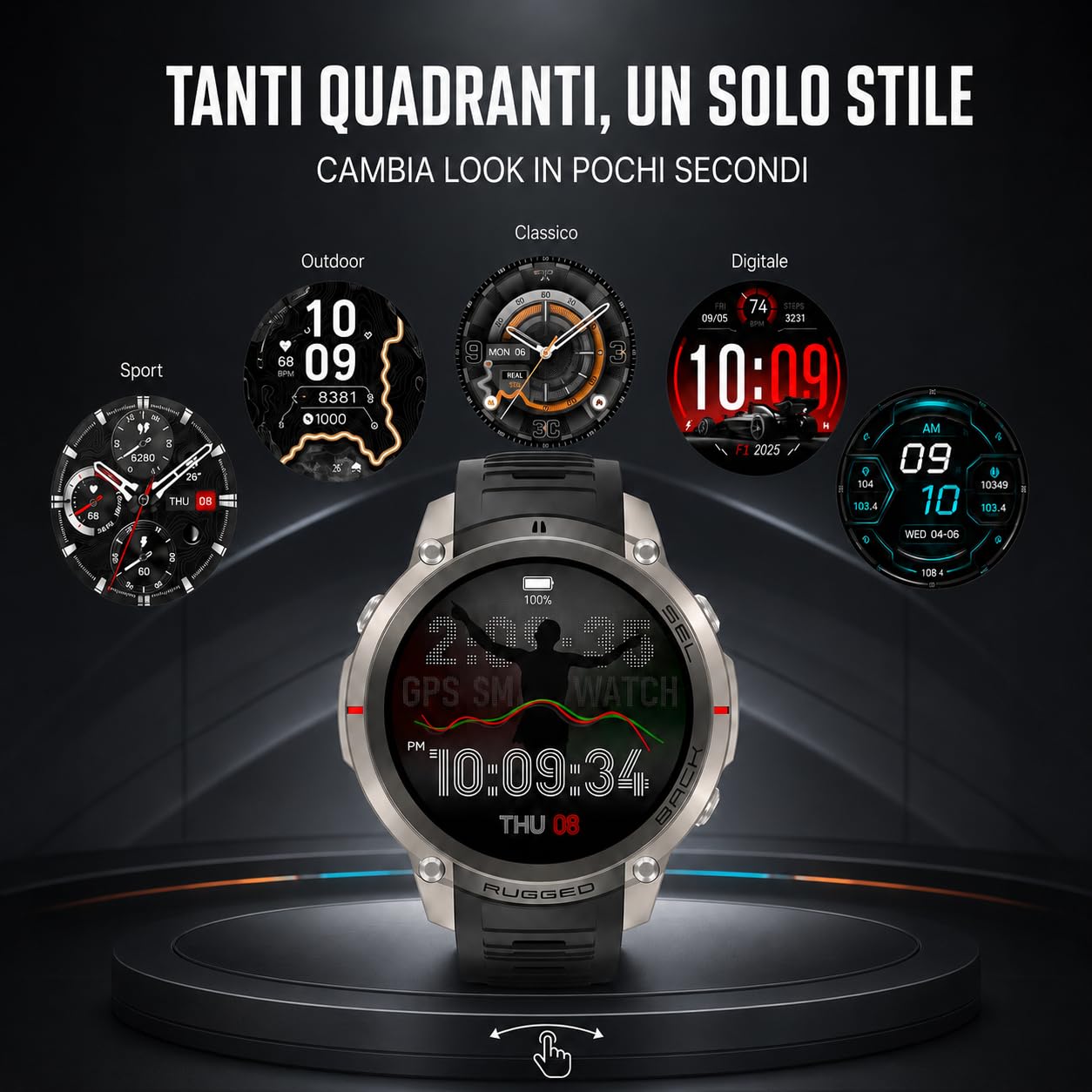 Reloj inteligente GPS con mapas fuera de línea, brújula, altímetro, tiempo – Reloj con pantalla AMOLED de 1,43 pulgadas, impermeable 50 m, monitor de corazón/oxígeno/presión, correa de gel de