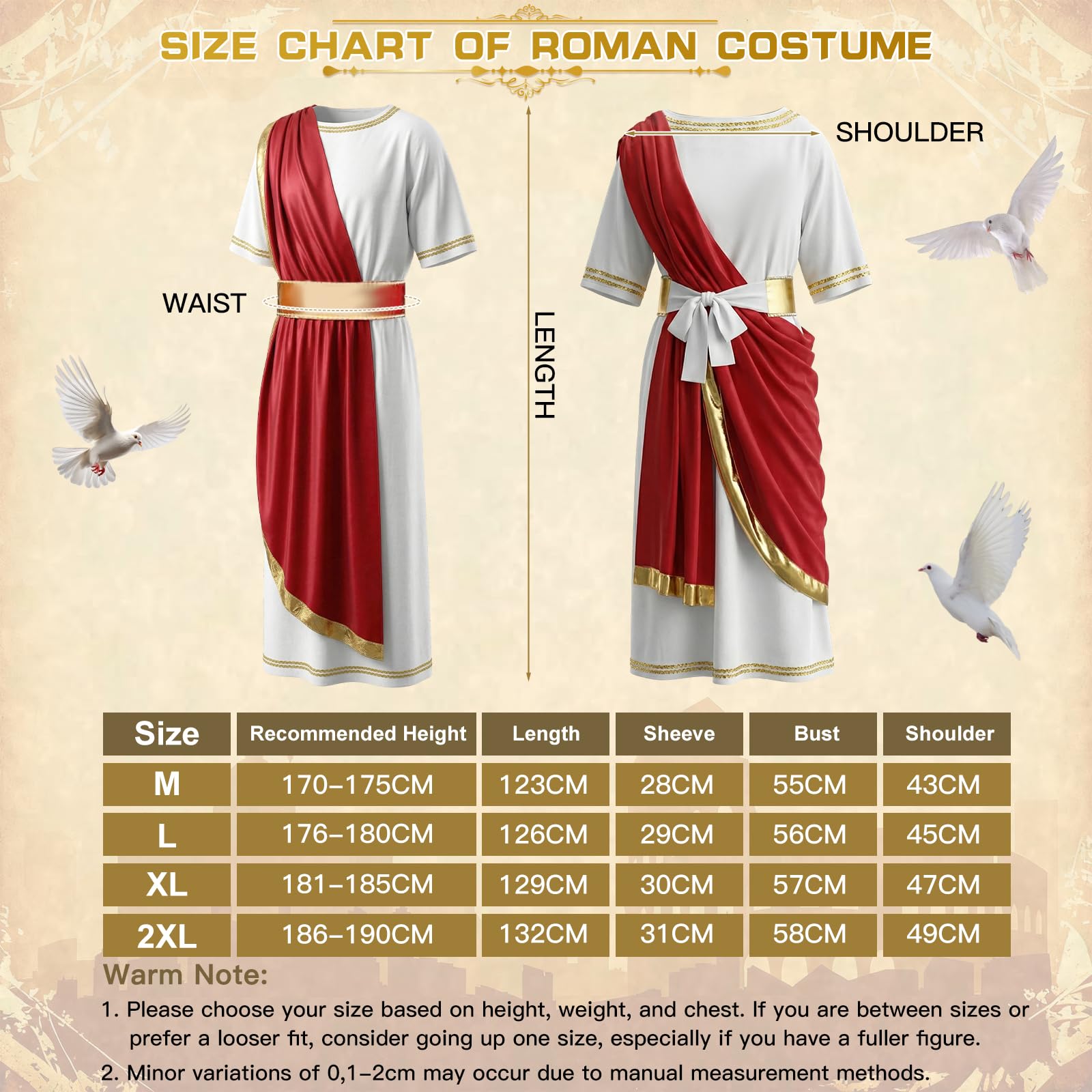 Costume Romain pour Homme, Costume de Dieu Grec pour Homme avec Toge Romain, Bandeau, Bandoulière, Déguisements de Carnaval pour Adultes, Costume Romain pour Fêtes Carnaval Halloween