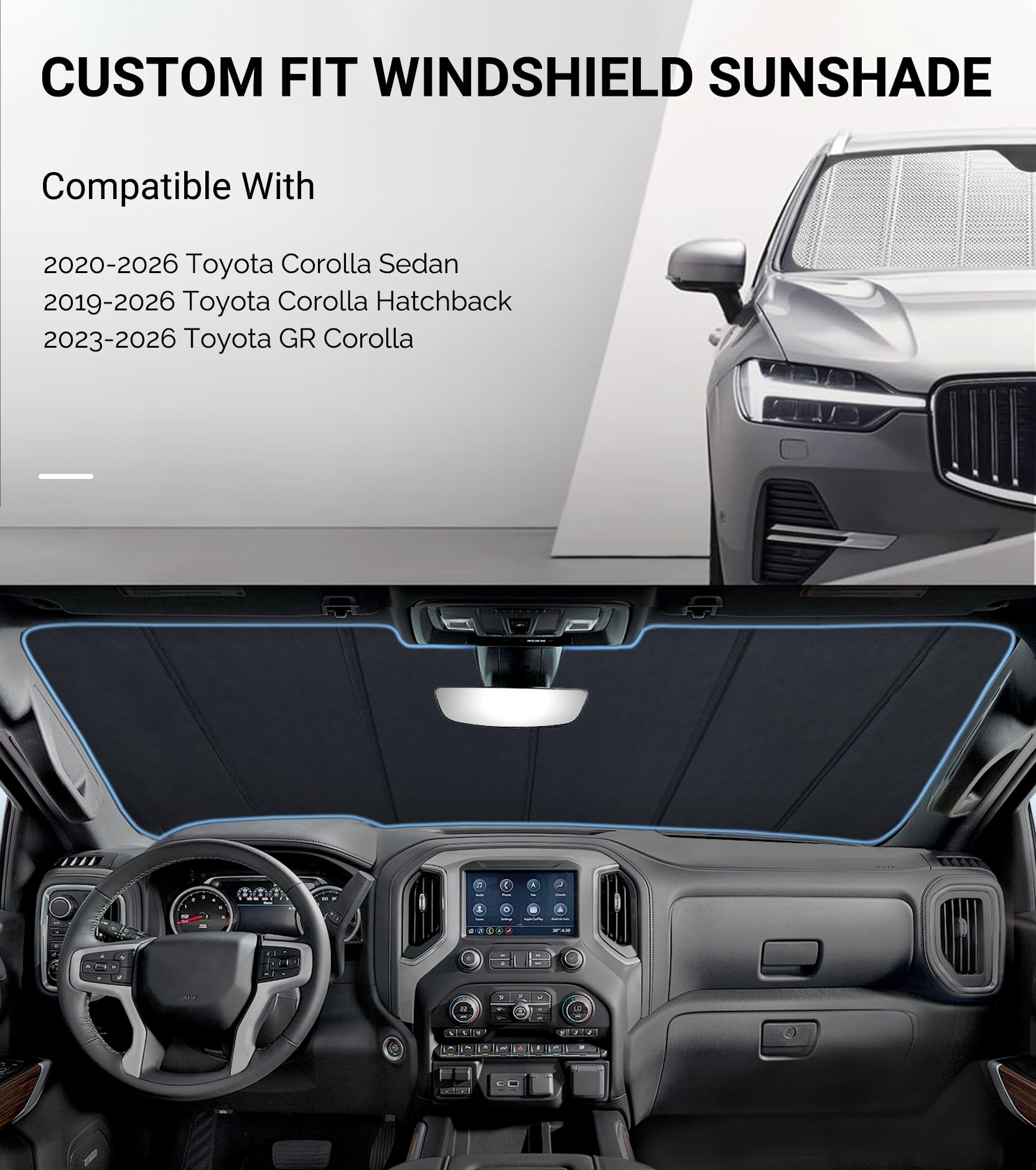 Parasol de parabrisas Pigenius para Toyota Corolla Hatchback 2019-2025, Corolla Sedan 2020-2025. Película de aluminio reflectante para parabrisas delantero - BLAZBLOCK
