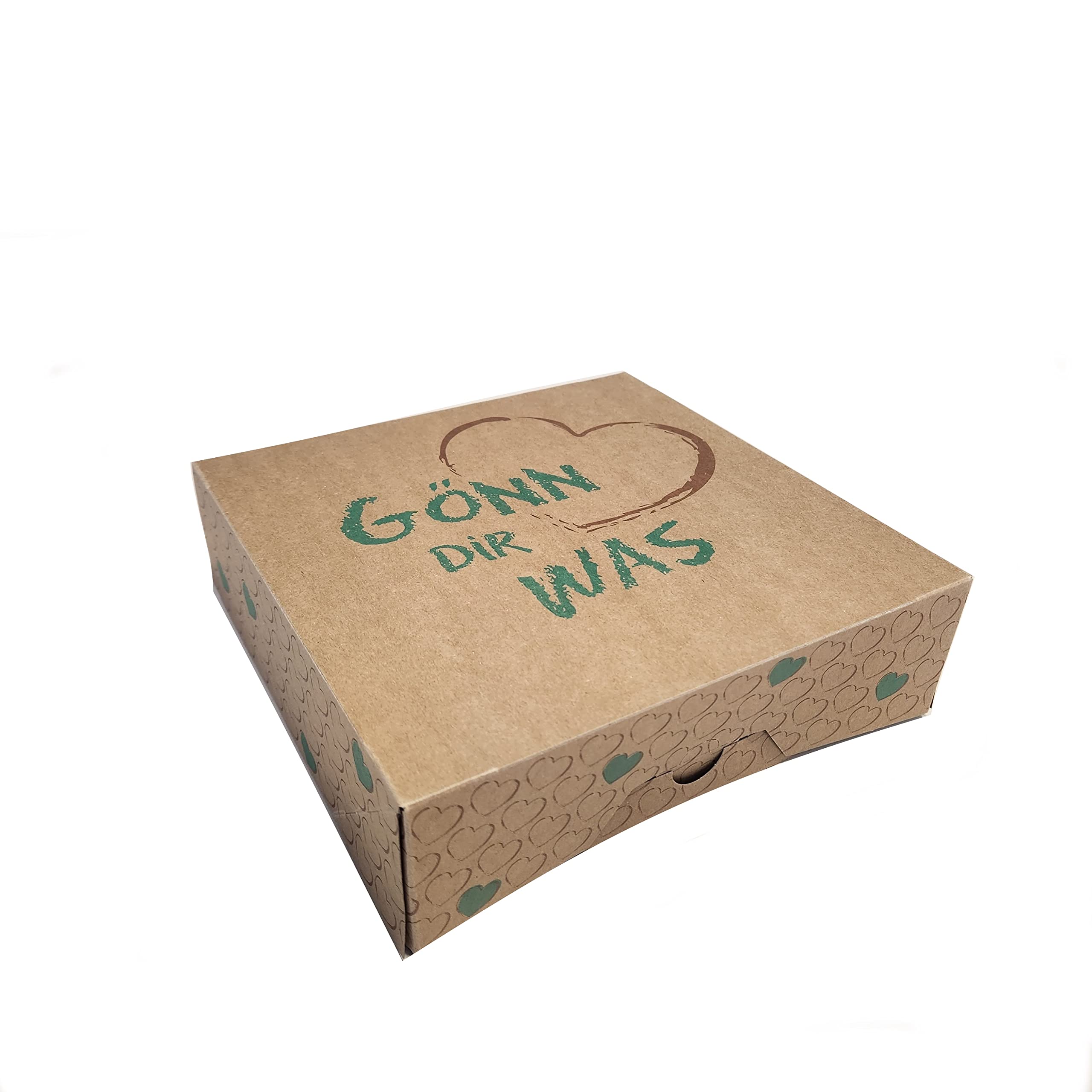 Pro DP 100 Cakeboxen Kuchenkartons Gebäckschachteln Faltkartons Foodbox braun mit Neutraldruck Gönn dir was 300g/m² Karton fettdicht 20x20x6cm