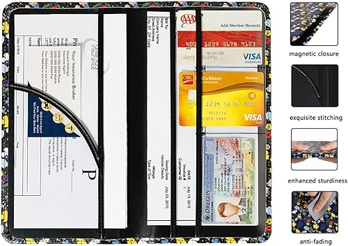 Miniatura 23 de Tarjetero de registro y seguro de automóvil, soporte para documentos de automóvil, soporte de seguro y registro con cierre magnético, organizador