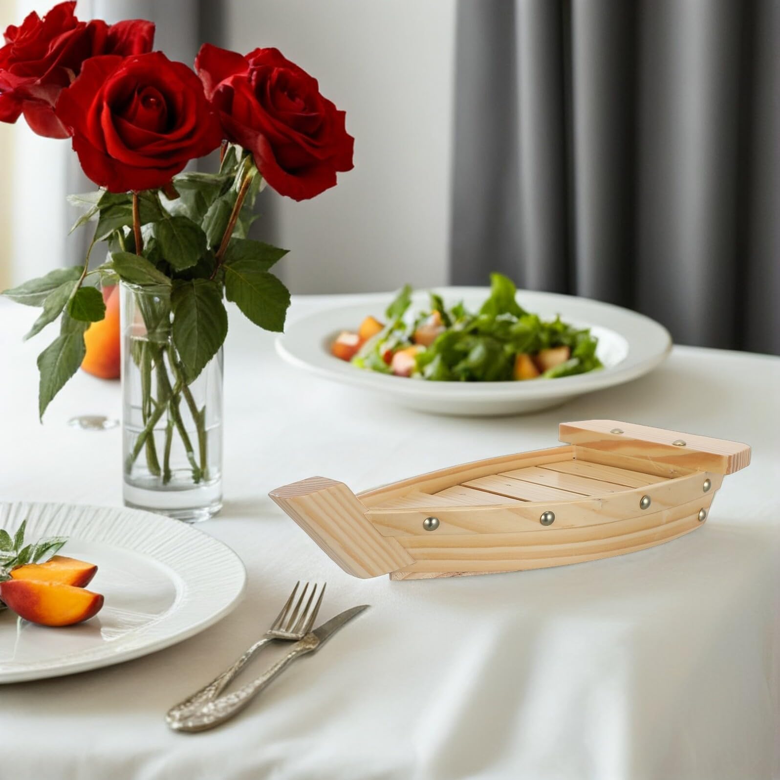 HEMOTON Bois Plat de Sushi, Style Japonerie, Forme Bateau