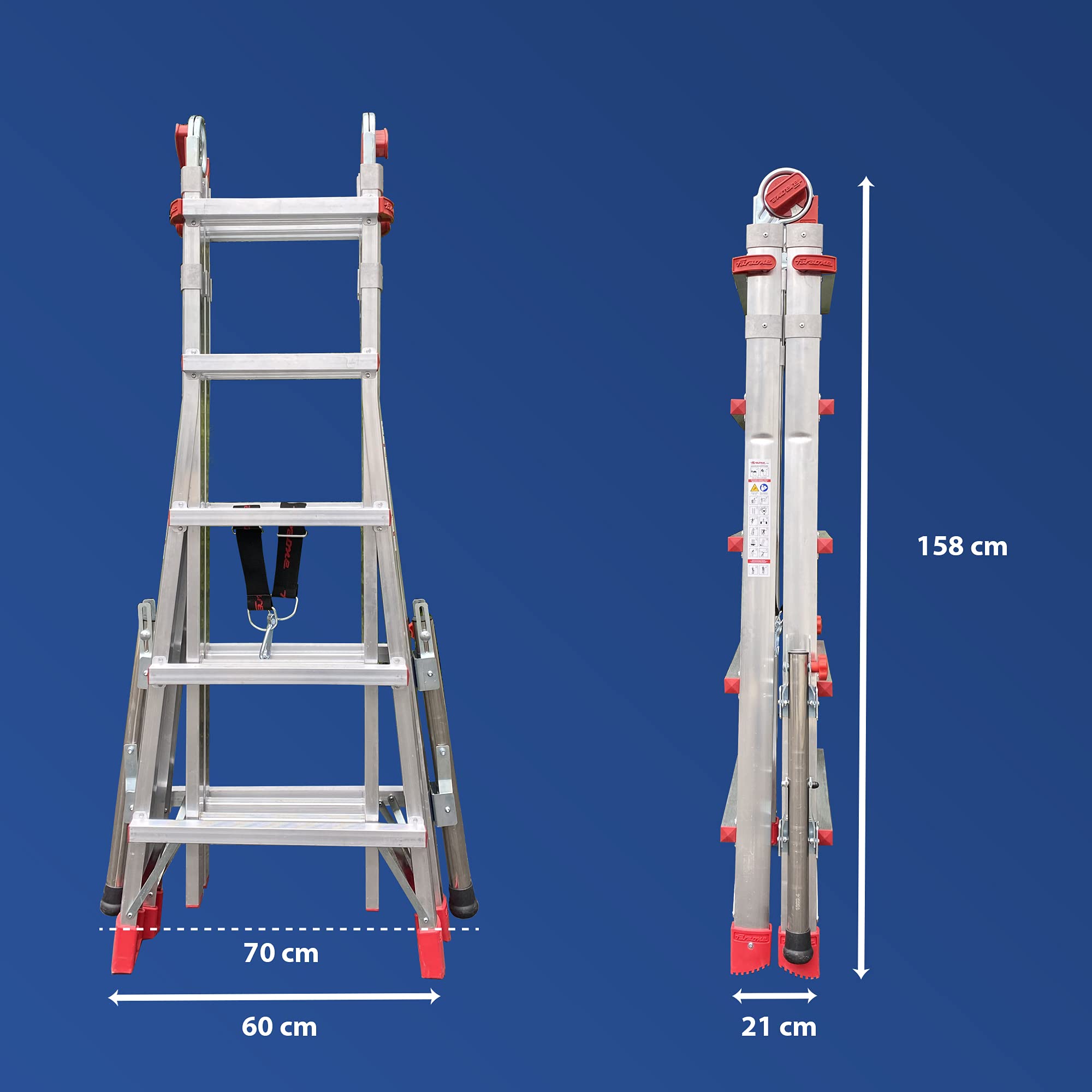 SUPER TELES - Scala telescopica professionale H4,70 metri in alluminio (5 + 5 gradini) con bracciolo e stabilizzatori
