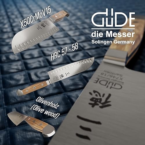 Miniatura 3 de Güde Alpha Olive Series Cuchillo Santoku Forjado a ManoGranton - 7 pulgadas - Acero endurecido en hielo - Fabricado en Solingen, Alemania desde 1910
