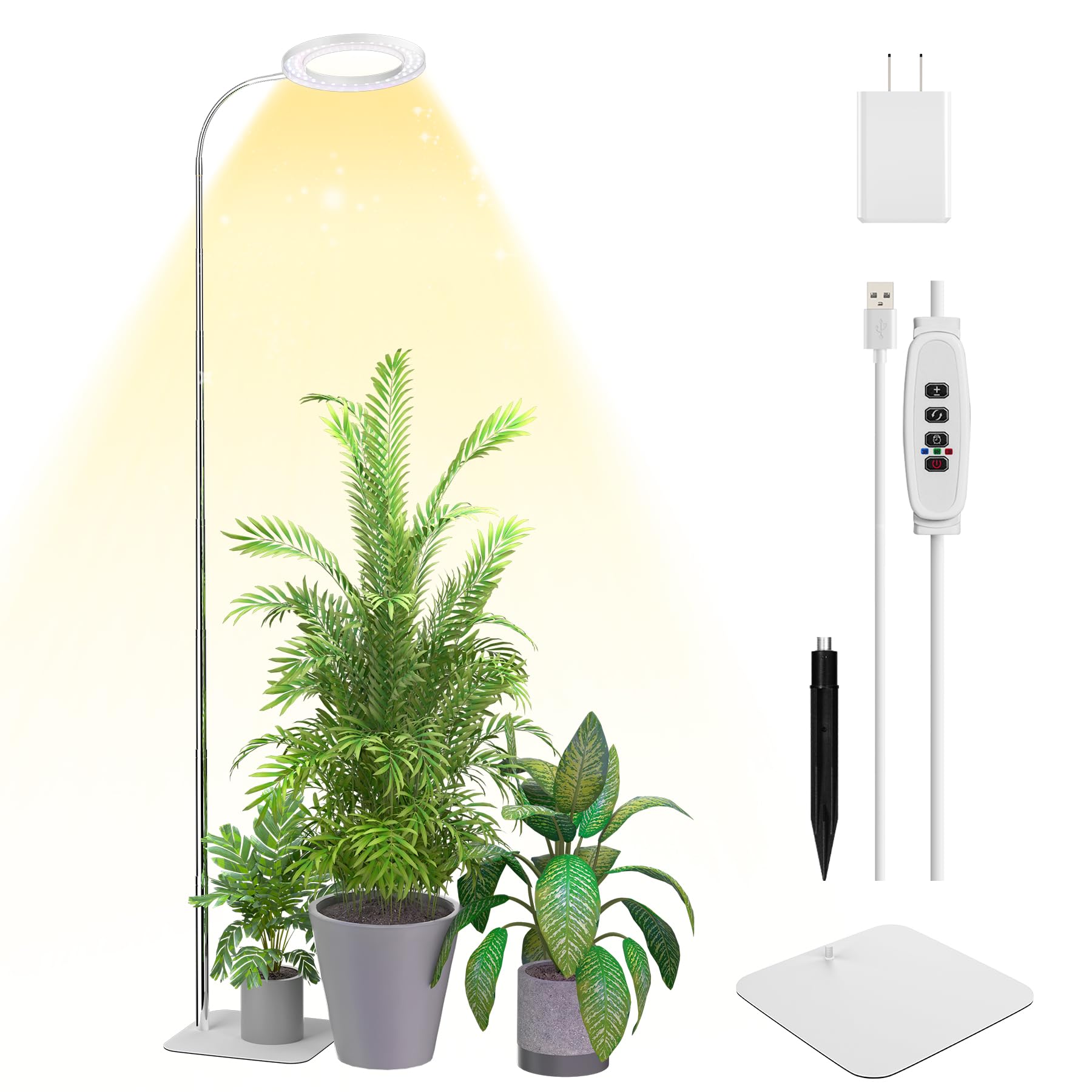 YUYMIKA Grow Lights for Indoor Plants, Full Spectrum Plant Light, Brightness Adjustable LED Growing Lamp with Stand, 3/9/12H Auto On/Off Timer, Idea for Large Small Plant Light