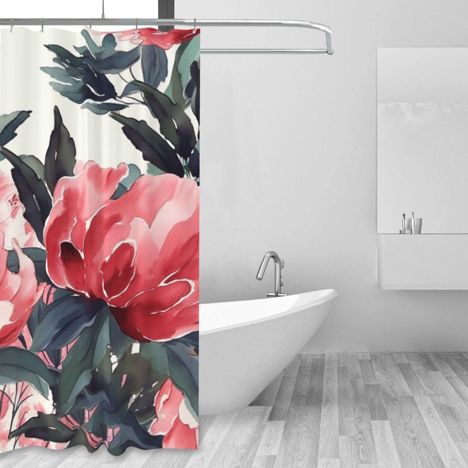 Rideau de douche anti-projections pour baignoire solution sol sec rideau tissu à fleurs