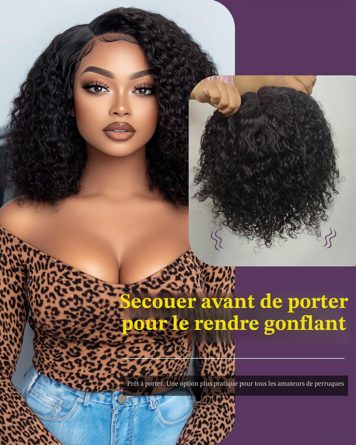FASHION IDOL Bob court bouclé Perruque de cheveux humains Précoiffée Glueless Wear and Go Lace Perruque 200% Densité Améliorée Secret invisible Glueless Perruques de cheveux humains