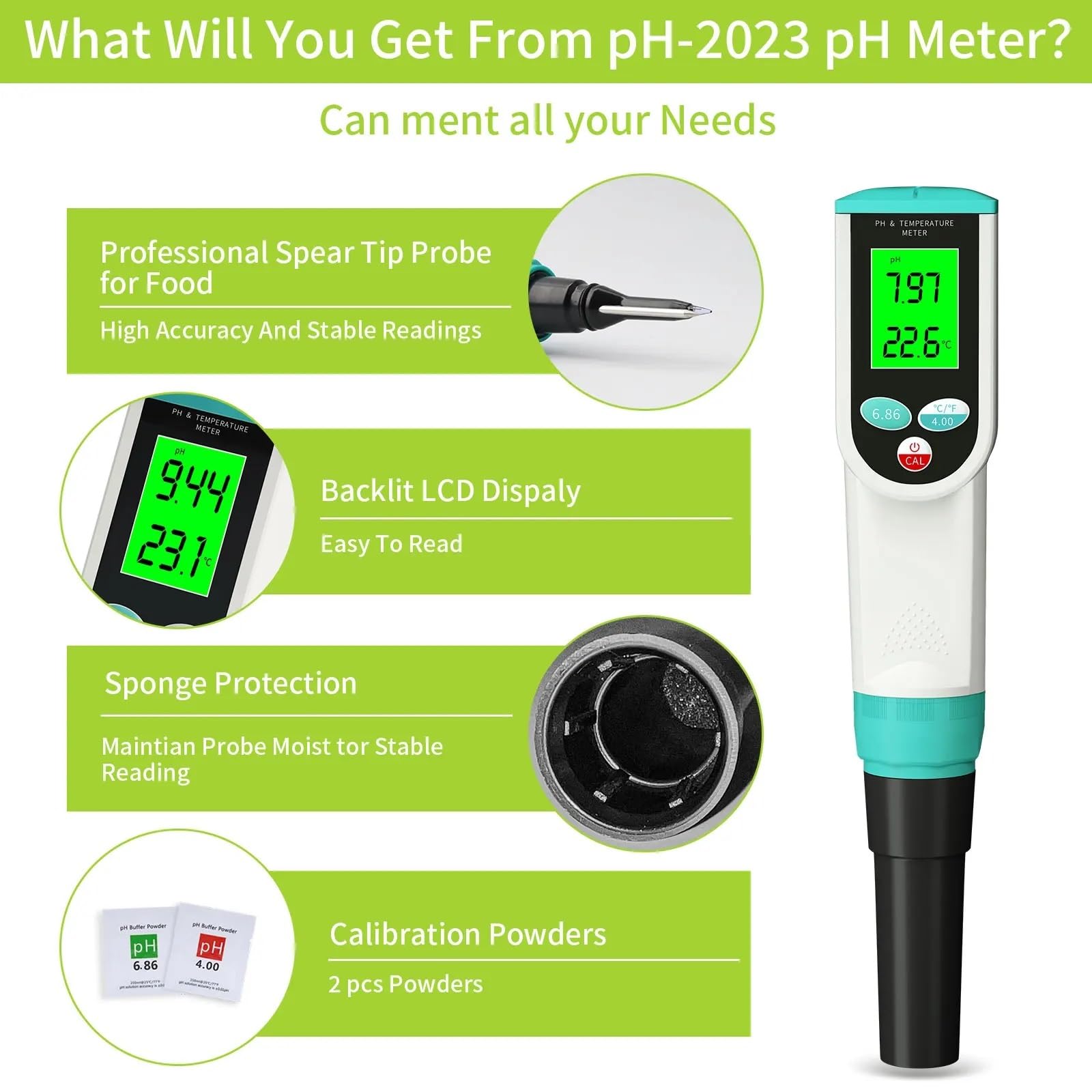 Misuratore PH del suolo di precisione 0,00~14, pH Analizzatore digitale sensore tester dell'acidità della temperatura for la semina all'aperto terreni agricoli da giardino Giardinaggio, Agricoltura
