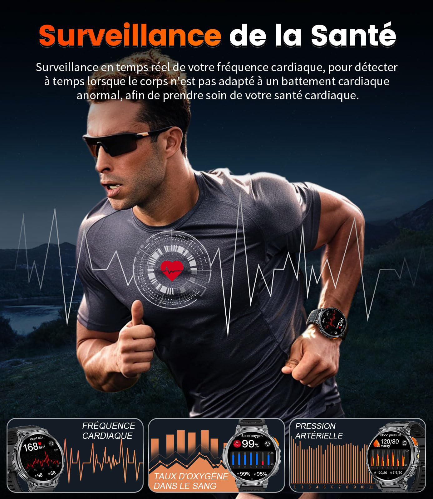 Montre Connectée Homme avec 1,85'' HD Grand Écran/LED Lampe/730mAh Batterie,Smartwatch Homme avec 120+ Modes Sportifs,24/7 Moniteur de Fréquence Cardiaque et Sommeil,IP68 Étanche pour Android iOS