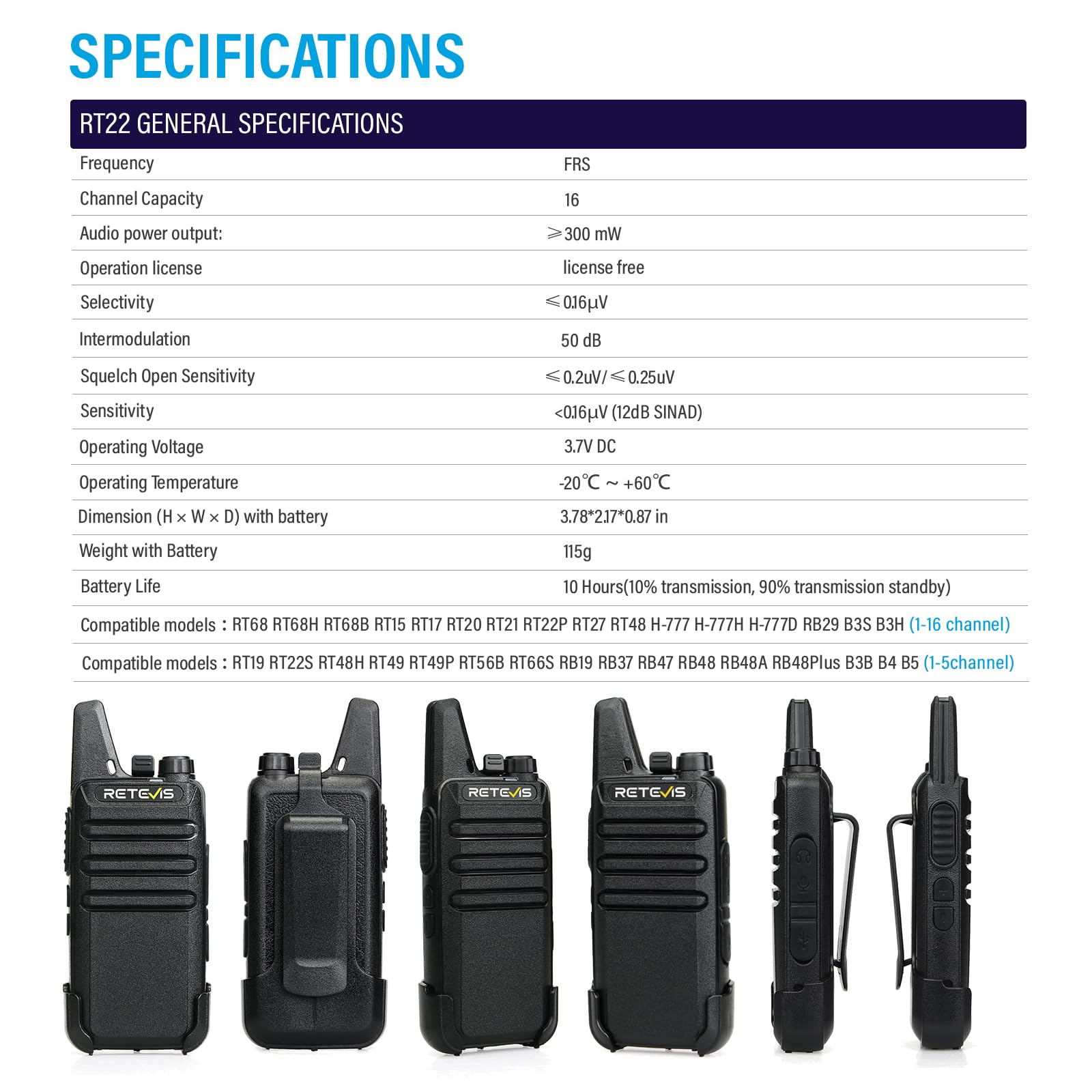 Retevis RT22 Commercial FRS Walkie Talkies Rechargeable Long Range (6 Pack) — Amazon image 12
