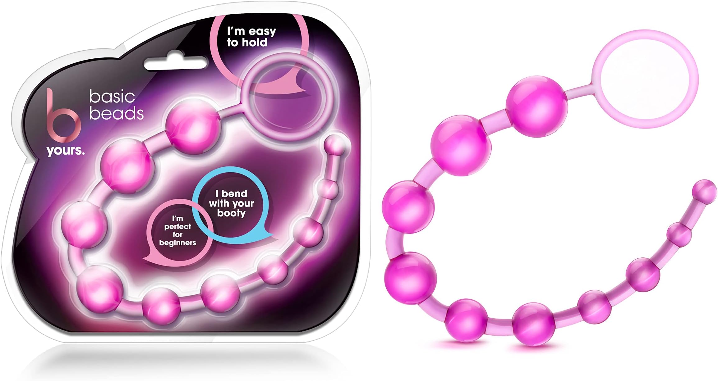 Blush 12.75" Basic Silicone Anal Beads for Beginner Women - 10 Graduated Beads w/Easy Pull Ring - Body-Safe Flexible Jelly-Like Smooth Anal Adult Sex Toys for Couples & Men Backdoor Play - Clear Pink