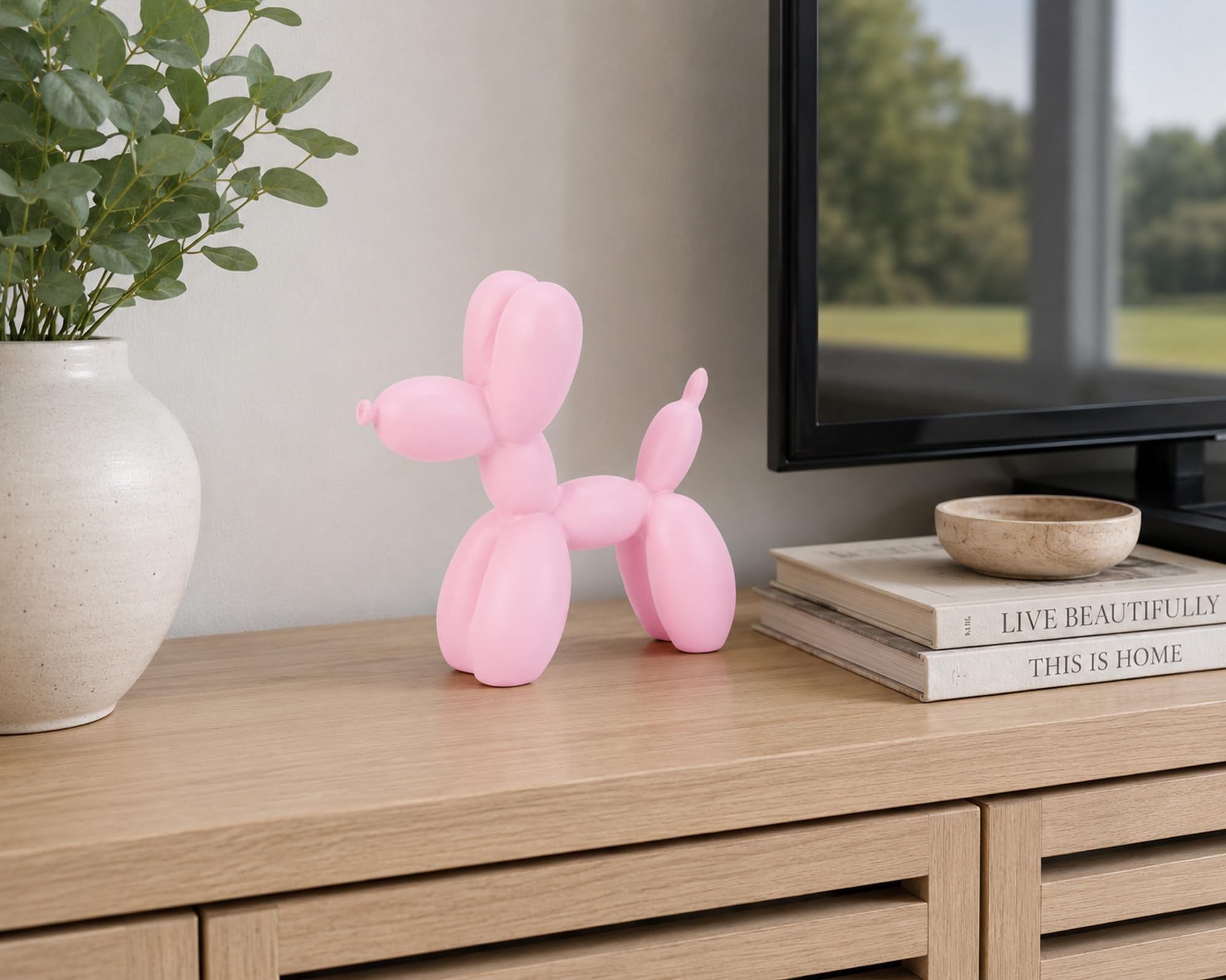 Balonowa statuetka psa - 10 cm różowy balon rzeźba zwierzęcia psa, małe nitki na półki, eklektyczna dekoracja biurka, urocza ozdoba na biurko prezent