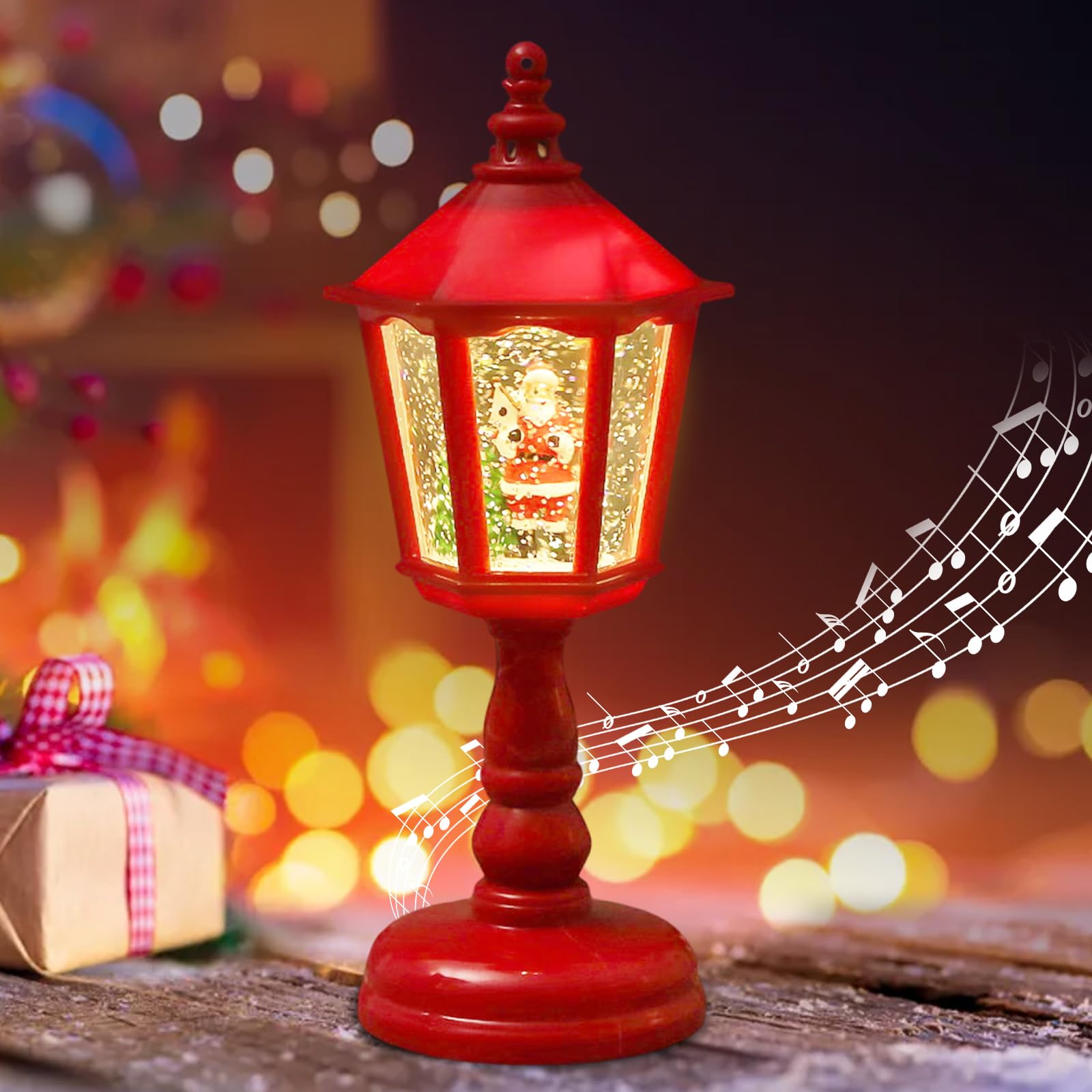 Auniq Kerst Lantaarn Sneeuwbol met Muziek, Vintage Kerst Water Glinsterende Sneeuw Bol Nachtlampje, USB & Batterij Werkt Muzikaal Sneeuwbol Kerst Decoratie Geschenken Tafel Ornamenten kerst muziekdoos