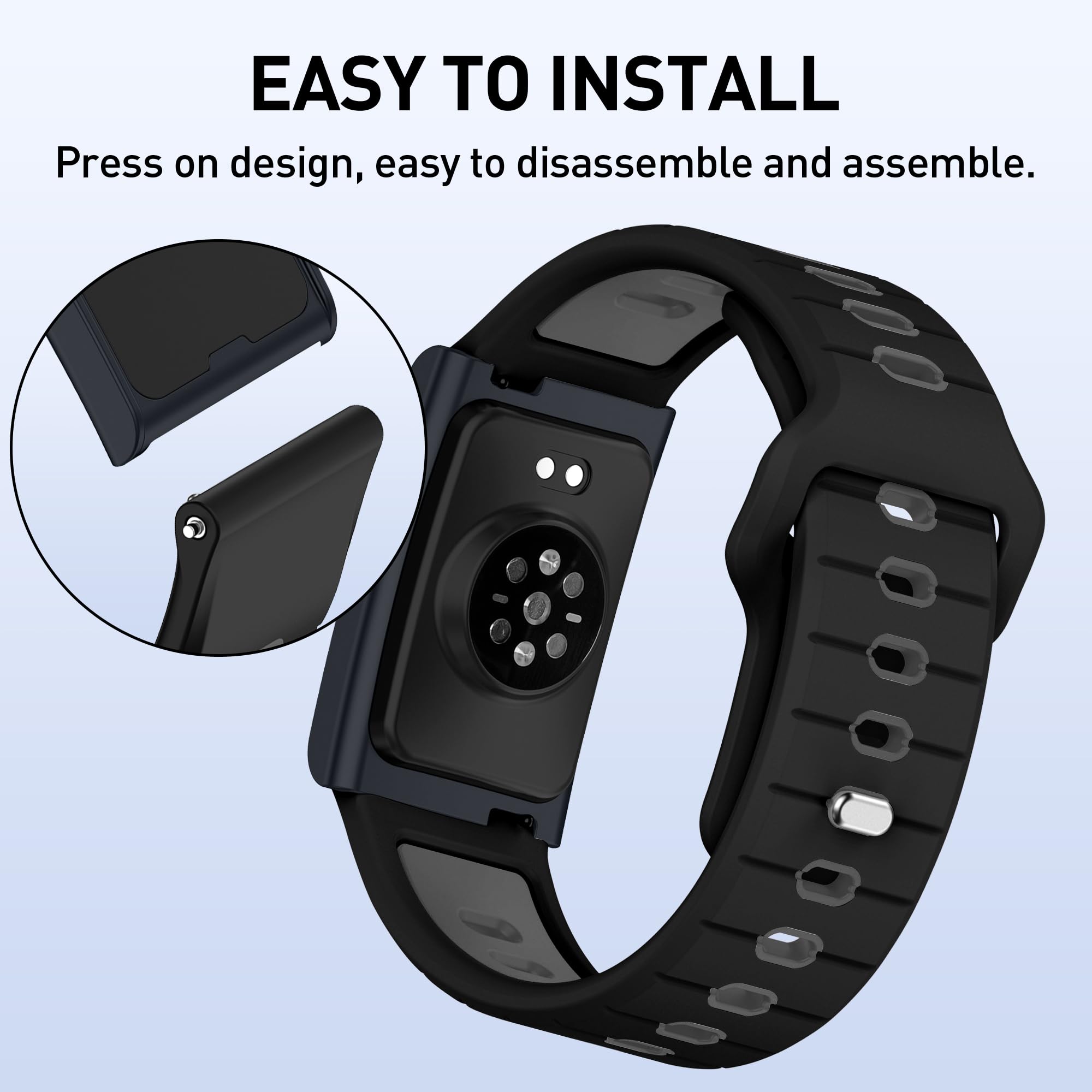 Diruite 2 Piece Bicolor Watch Straps for Amazfit Helio Silicone Watch Bands,Waterproof Ventilated Silicone Sport Watchbands Quick Release Replacement Bands for Men and Women — view 3