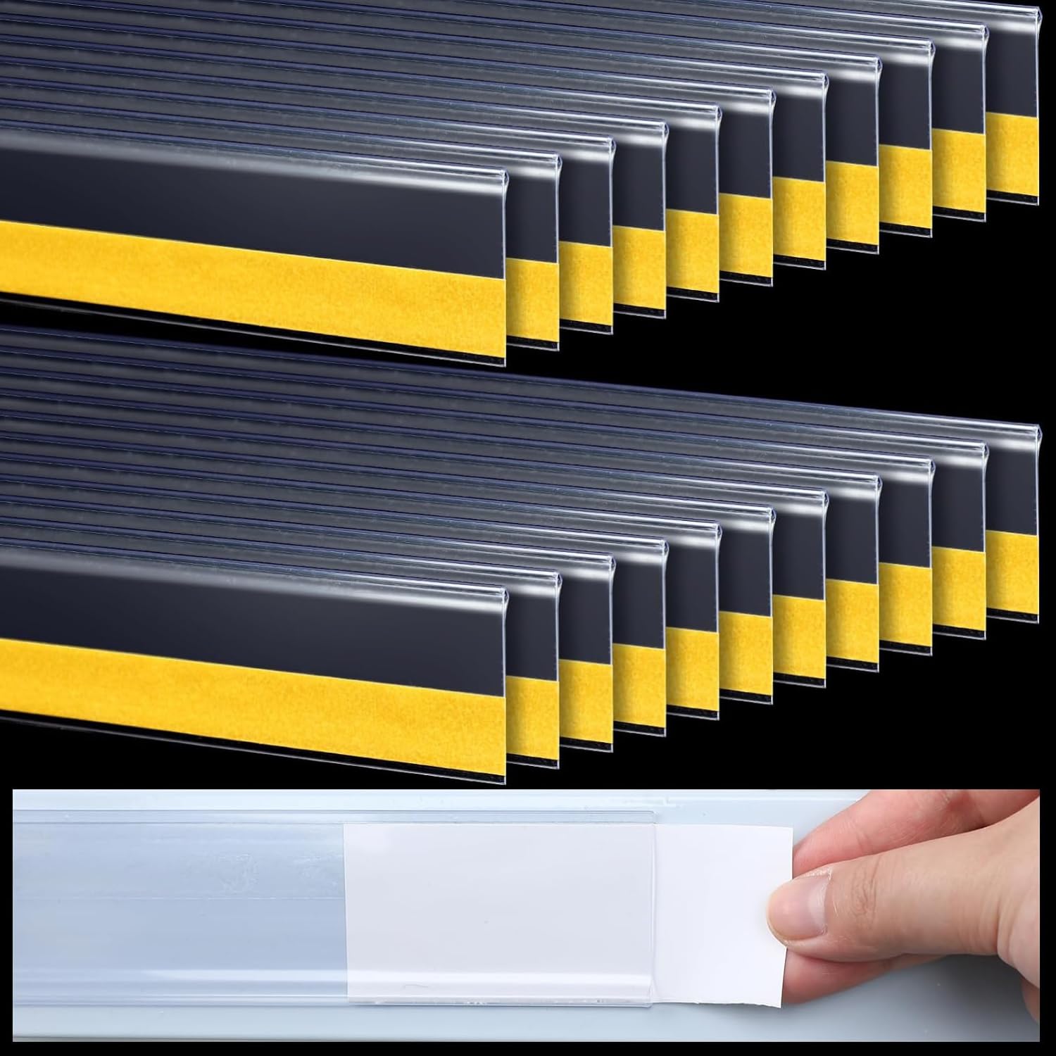 SNOOGG 20 Pack Clear Label Holder 25mm X 3 INCH Self Adhesive Shelf Name Badge Strip for Shopping Mall's, Kitchen Cabinet, Store Rack, Food Cover, Library, Pantry, Warehouse Bin & Counter Display,-image-34