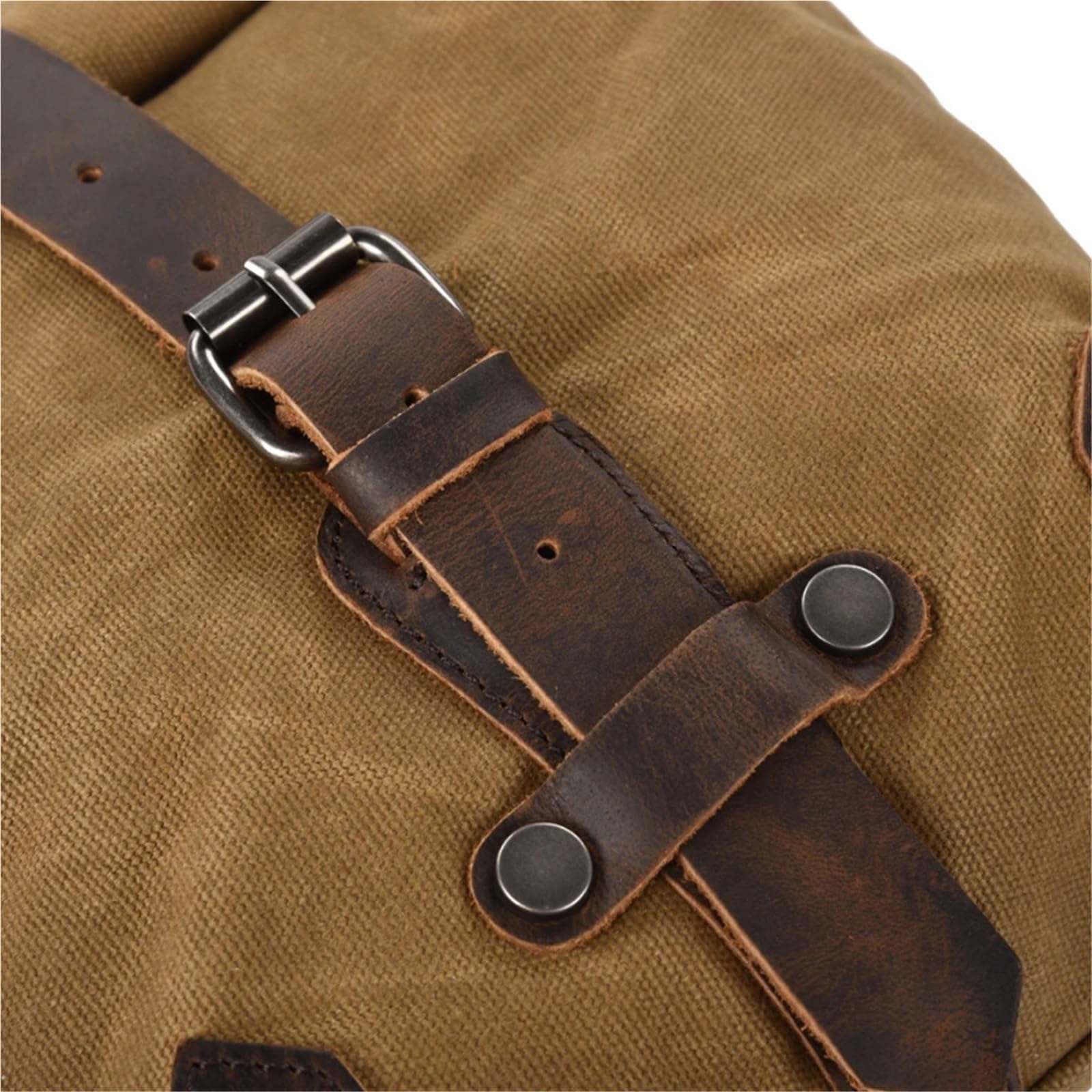 Motos Côté Cadre Sac Sacoche Latérale De Moto Vintage en Toile Imperméable À l'huile Et À La Cire Sac Moto(Khaki)