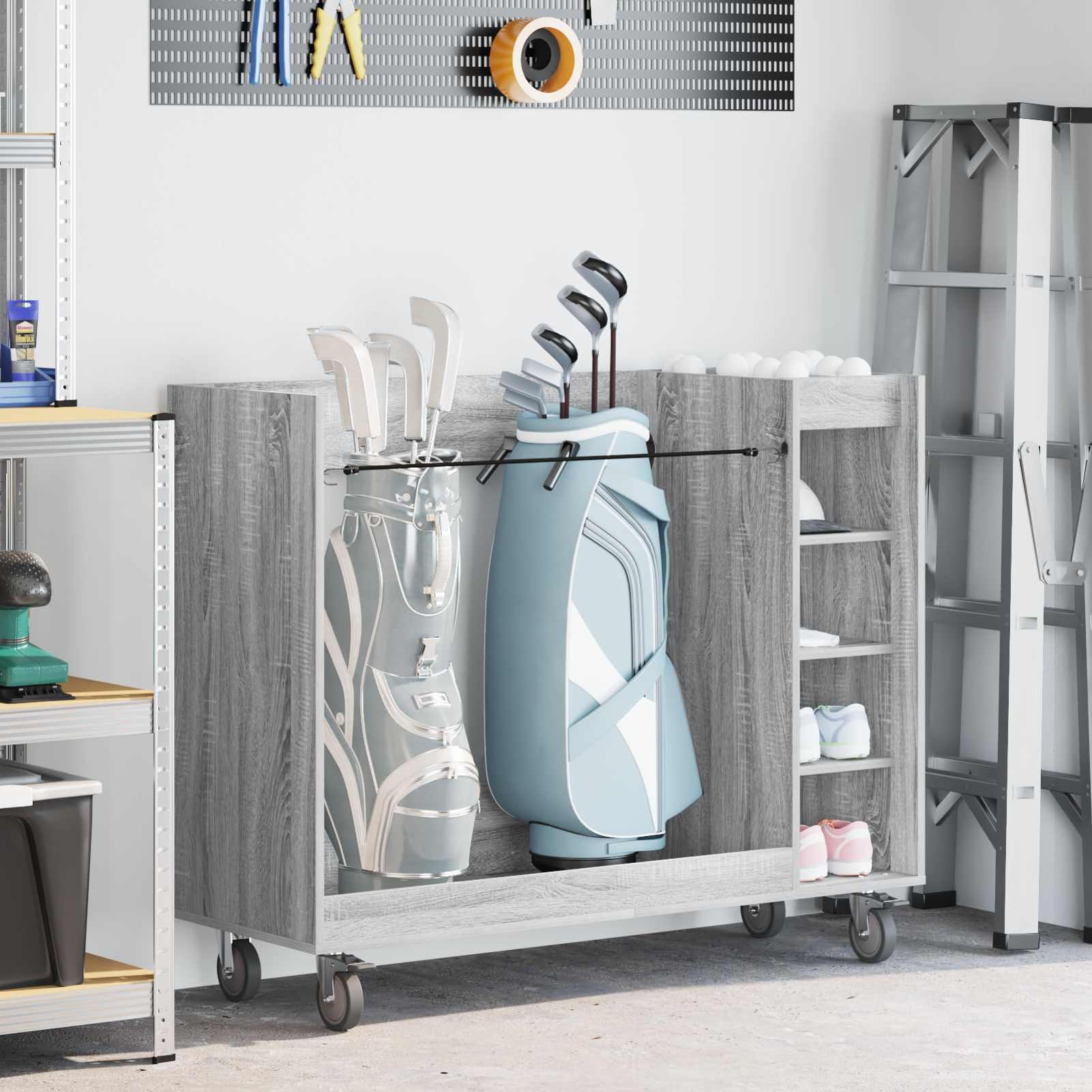 Gecheer Golf-Schrank Uni Grau, 120 x 45 x 98 cm, Holz, Stauraum für Golfzubehör, für Garage und Wohnraum