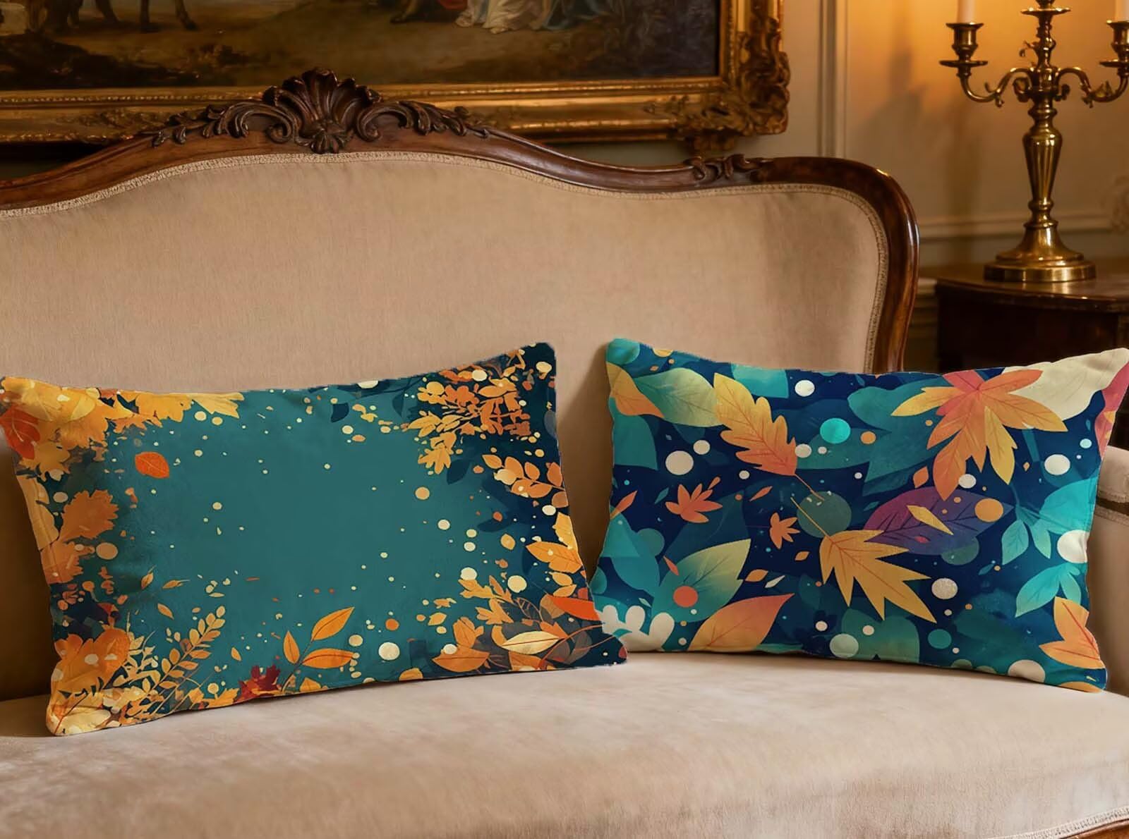 Housse de coussin turquoise 60x80 lot de 2 en velours imprimé