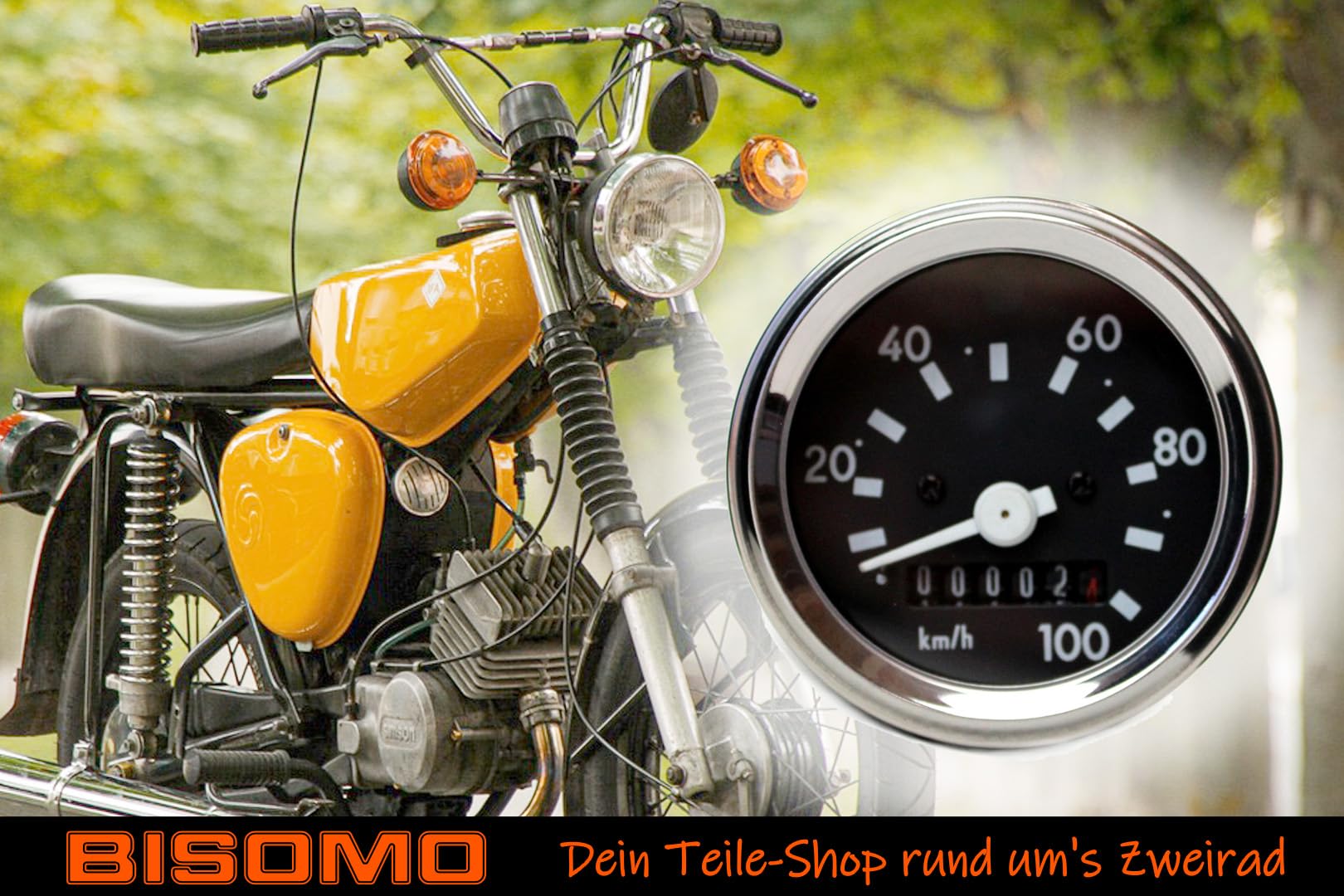Tachometer 100km/h mit Blinkerkontrolle + Beleuchtung, Ø 60mm Tacho für 6V + 12V Anlage Simson S50, S51, S70, S53, S83, Chromring, Schwarzes Zifferblatt