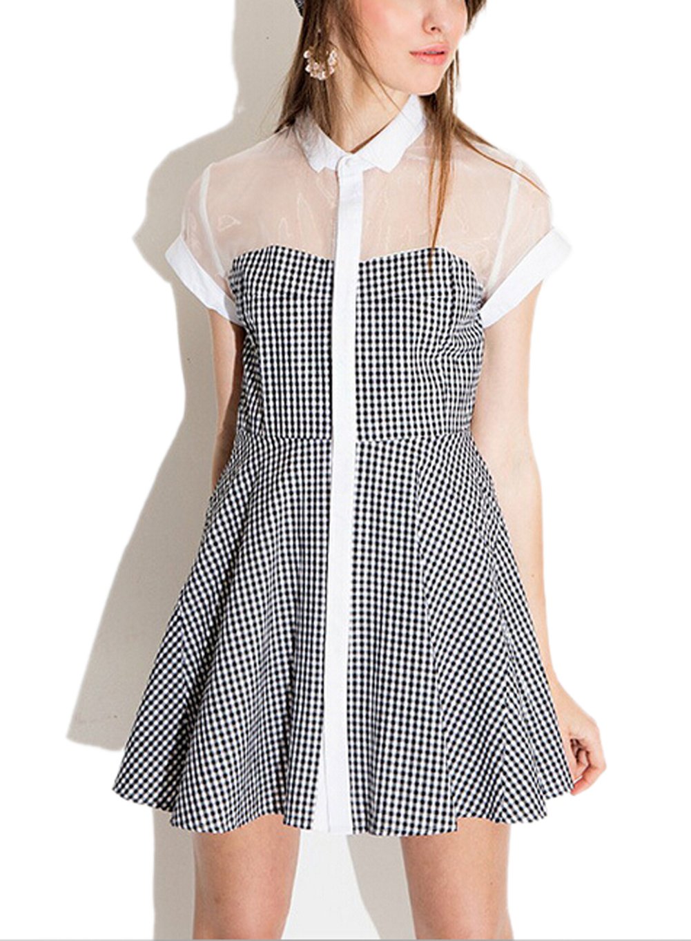 Moon Soul Women A-Line Gauze Matching Plaid Dress