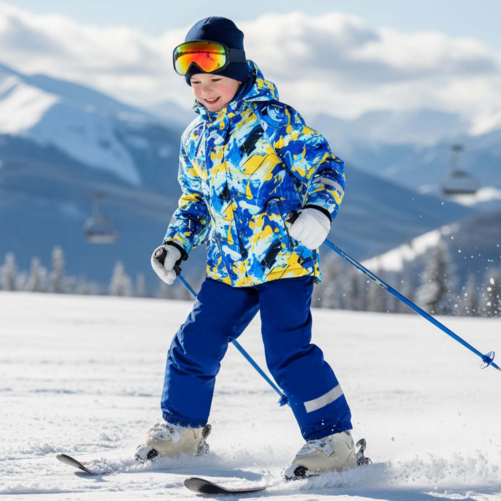 Gogokids Kinder Schneeanzug Split Typ - Kleinkind Wasserdichte Skianzüge mit abnehmbarem Hut und Hose, Thermisch & Atmungsaktiv Stil Skijacke und Hosen Set für Jung Mädchen im Alter von 3-10 Jahren