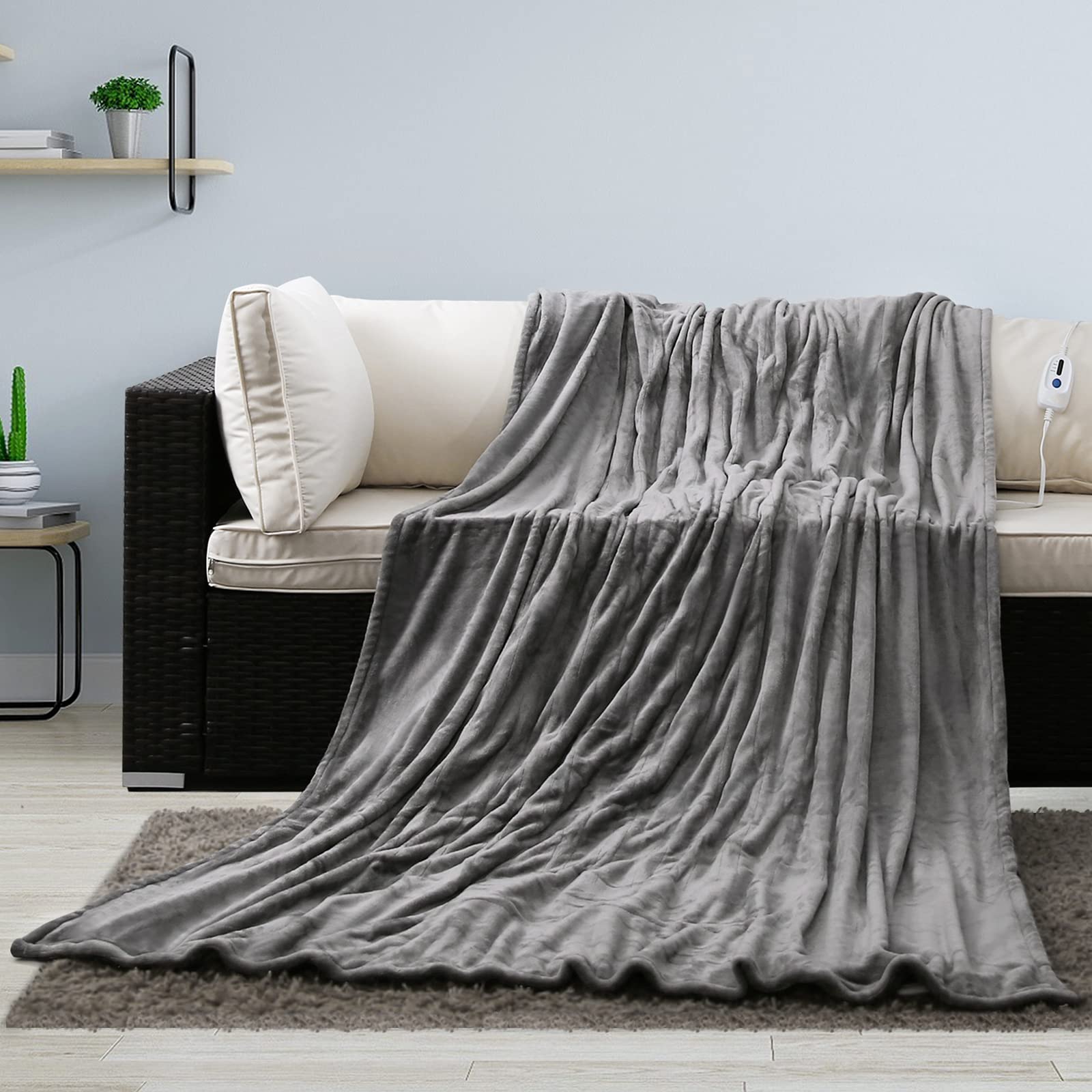 Electric Blanket Heated Twin Size 62" x 84" Large Heating Throw with 4 Heating Levels & Timer 10 Hours Auto Off, Warm Comf...