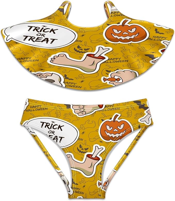 NO Girls Bathing Suit 2Piece Swimsuit Bikini Swimwear Halloween Skull Zombie Arms Leg Multi