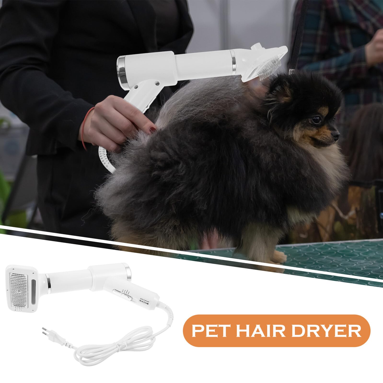 Secador de Pelo para Mascotas, Cepillo de Aseo Portátil Blanco | Perros y Gatos, Plástico, Uso Doméstico, Diseño Compacto, Secado Aire Caliente
