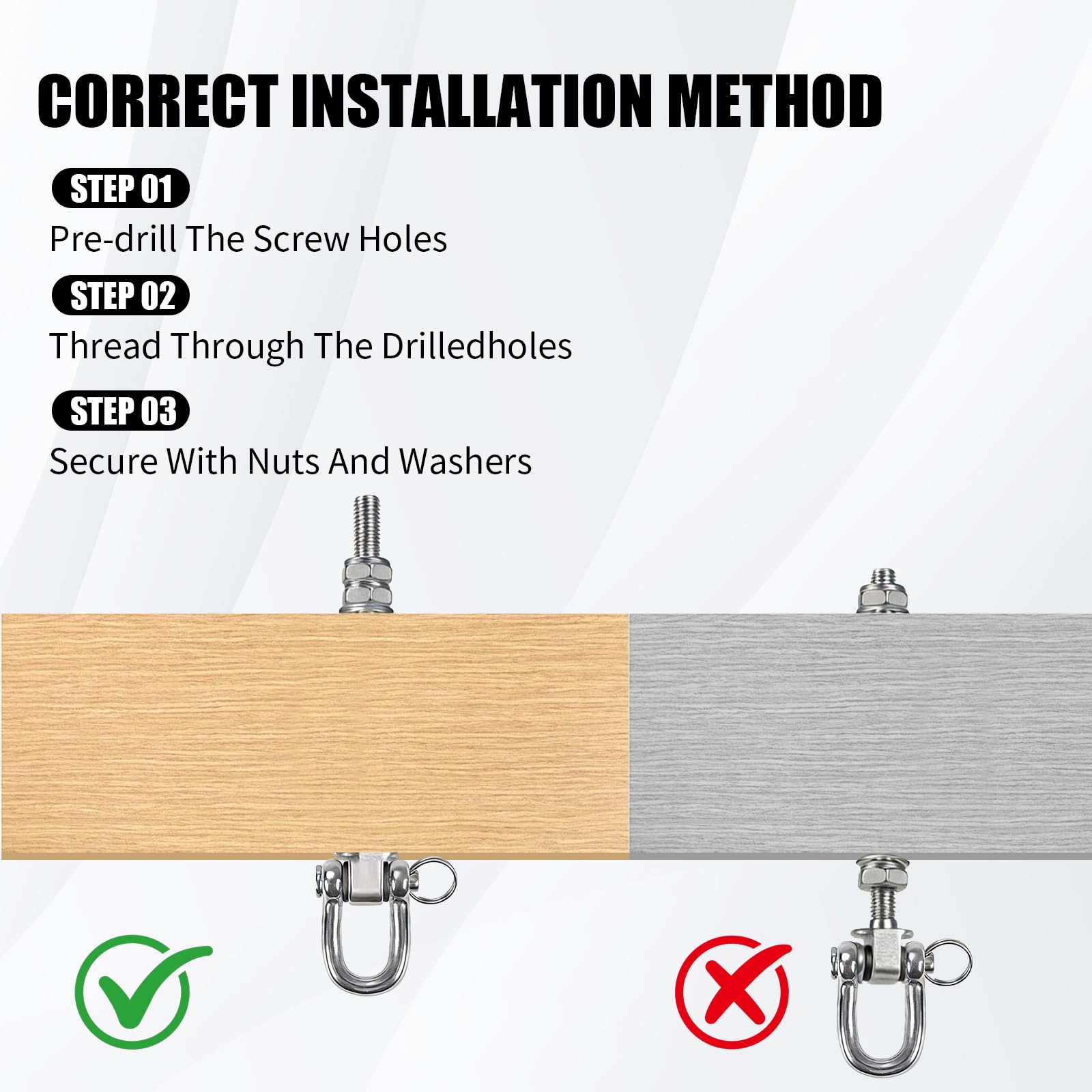 Ganci per Altalena Resistenti in Acciaio Inox con Cuscinetti Confezione da 4, Bulloni M10 Girevole, capacità 680 kg, per Travi in Legno e Acciaio, Altalena Portico, Sedia Sospesa (4)